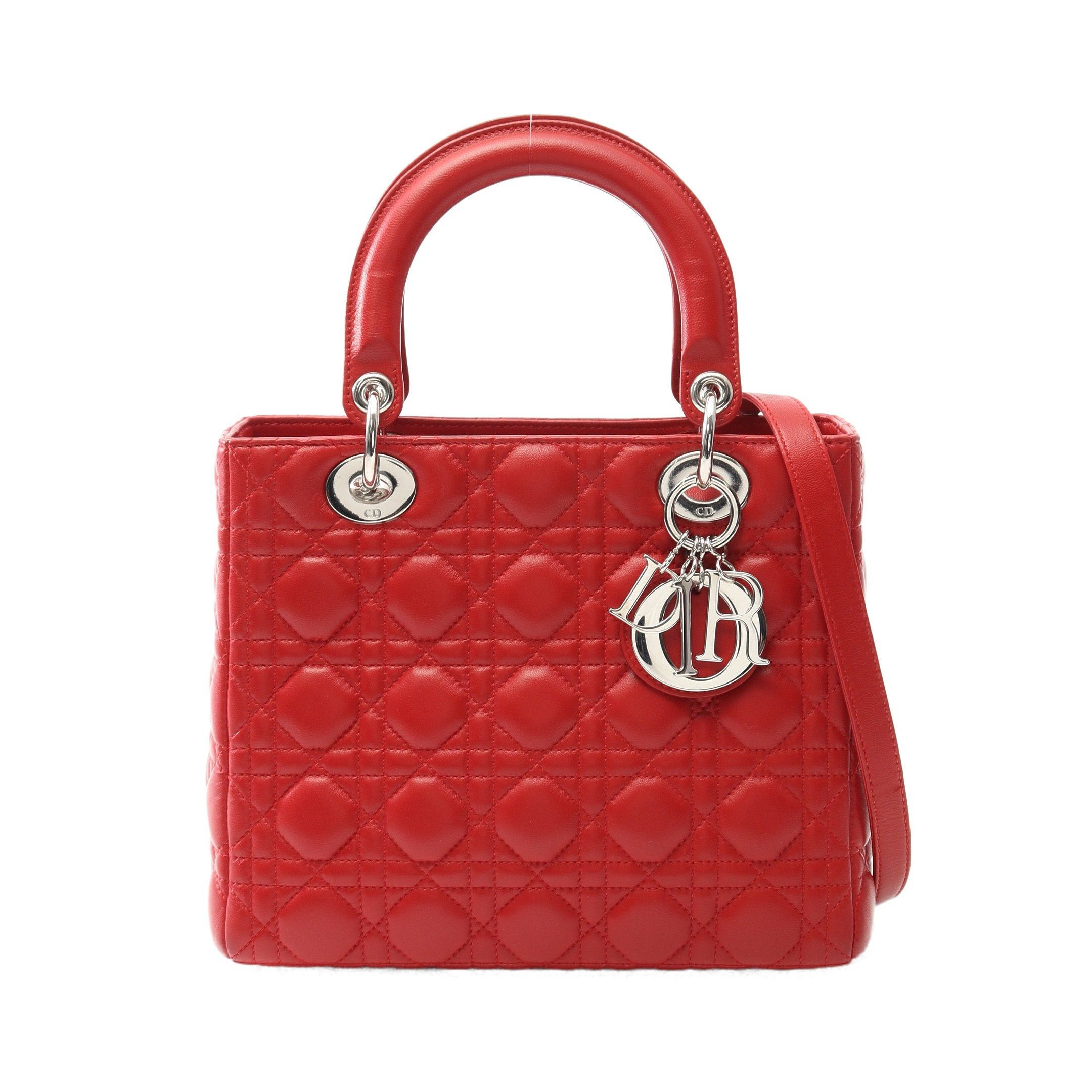 Dior Dior Lady Dior Canage Handbag Leather Red Size ONE SIZE - 1 Thumbnail