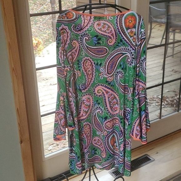 Vintage MSK Made in India Green/Pink Flared Long Sleeves Sz. XL Dres Size XL / US 12-14 / IT 48-50 - 10 Thumbnail