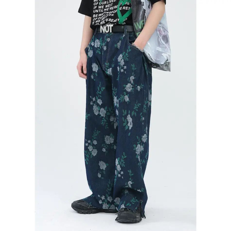 Japanese Brand Retro loose straight leg jacquard jeans Size US 32 / EU 48 - 1 Thumbnail