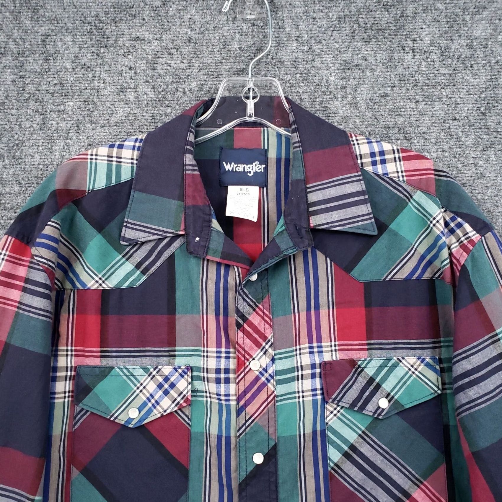 Wrangler Wrangler Dress Shirt Mens 16 33 Green Plaid Button Up Pearl Snap Western Rodeo Size 42R - 3 Thumbnail
