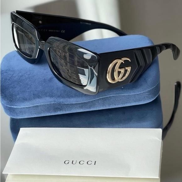 Gucci Authentic- New - Gucci Black Gray Gg0811s 001 Logo Rectangle Size ONE SIZE - 5 Thumbnail