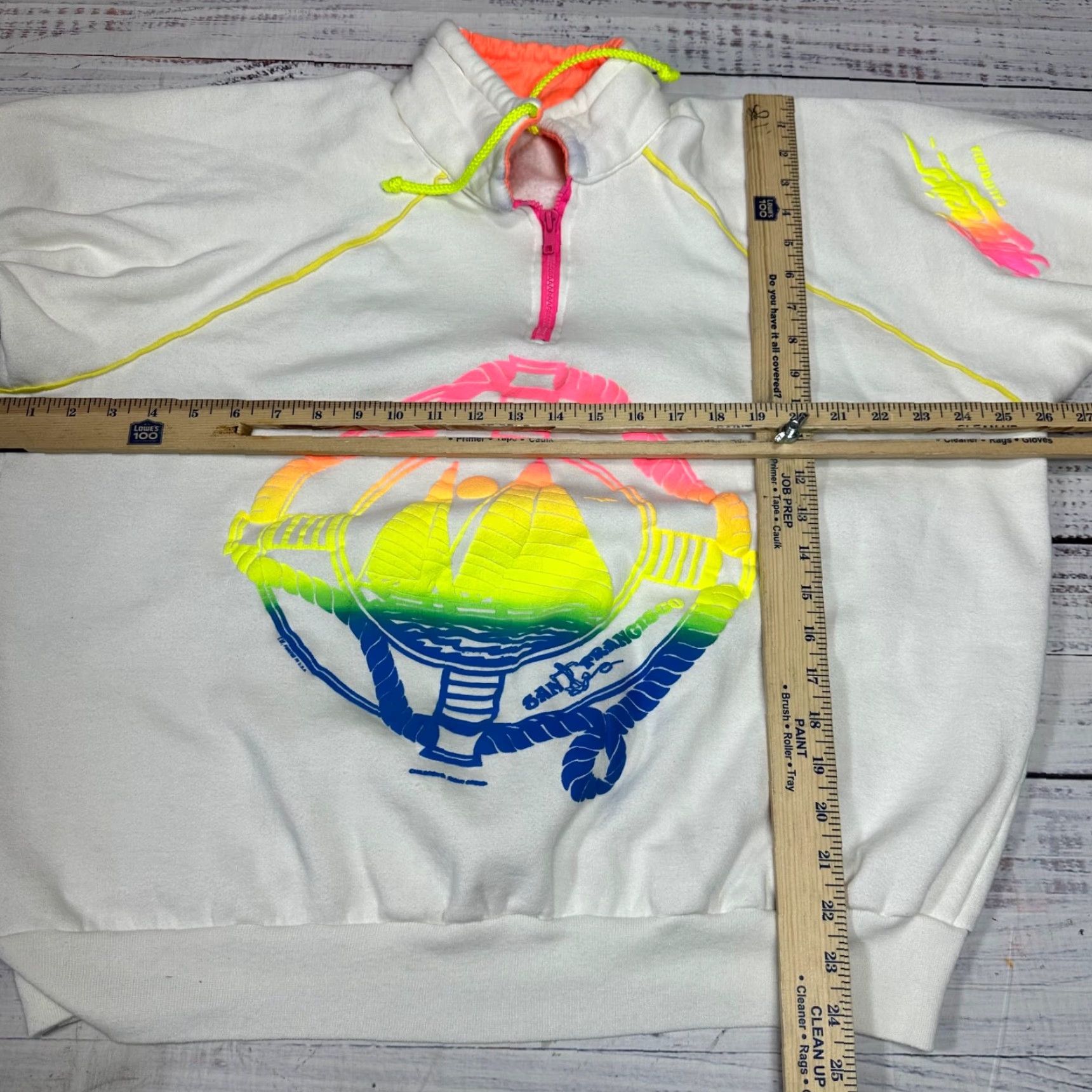 Vintage Vintage 80's Womens Pullover Sweatshirt White XL San Francisco 3/4 Slvs 1/4 Zip Sweatshirt Size XL / US 12-14 / IT 48-50 - 2 Thumbnail