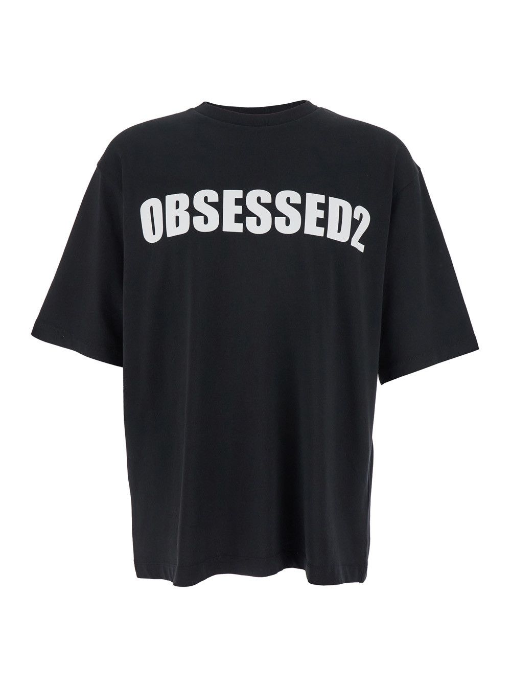Dsquared2 Black Crewneck T-Shirt with Maxi Logo Lettering on the Front in Cotton Man Size US S / EU 44-46 / 1 - 1 Thumbnail