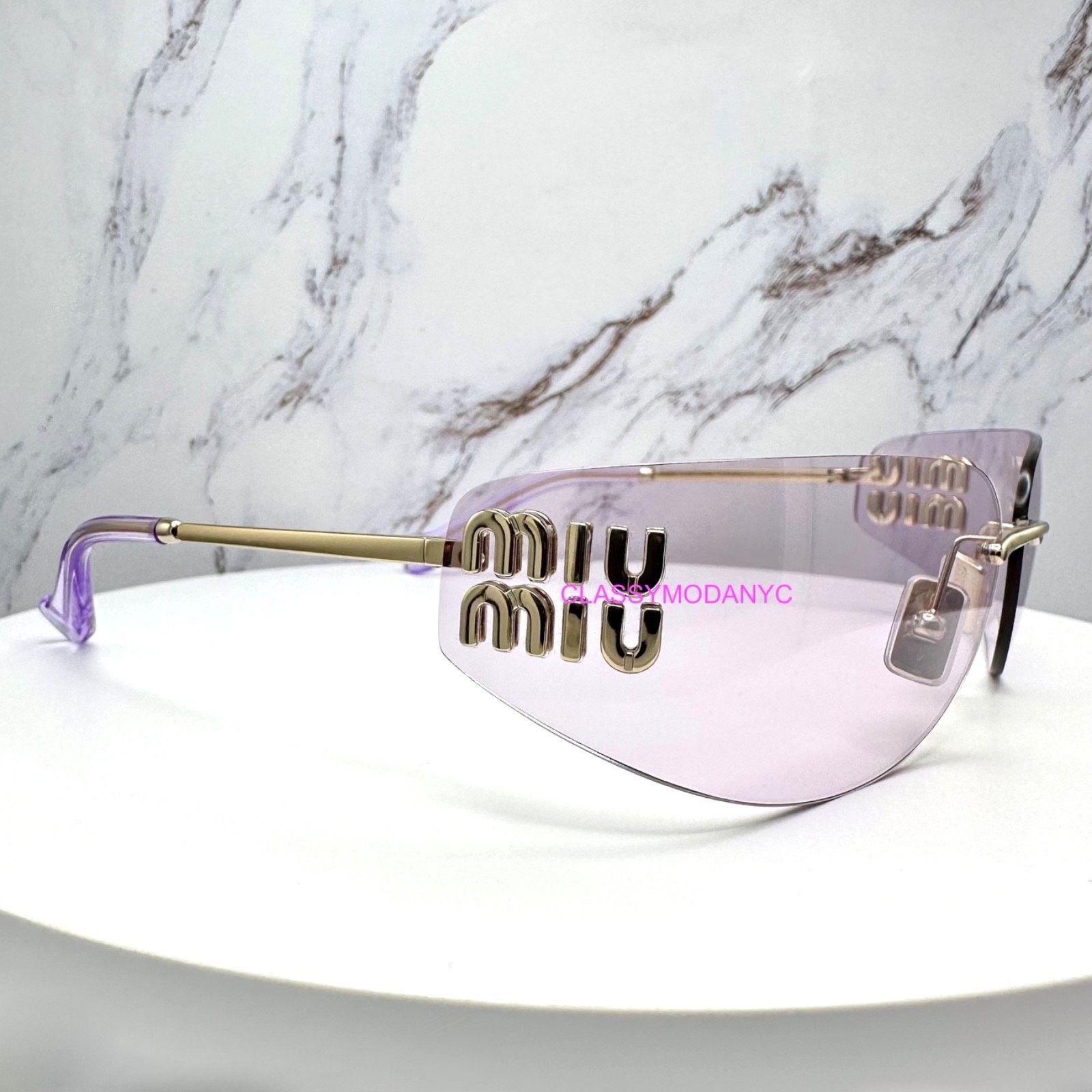 Miu Miu New MIU MIU Sunglasses Gold Pink Wrap AUTHENTIC Runway 2025 Size ONE SIZE - 4 Thumbnail