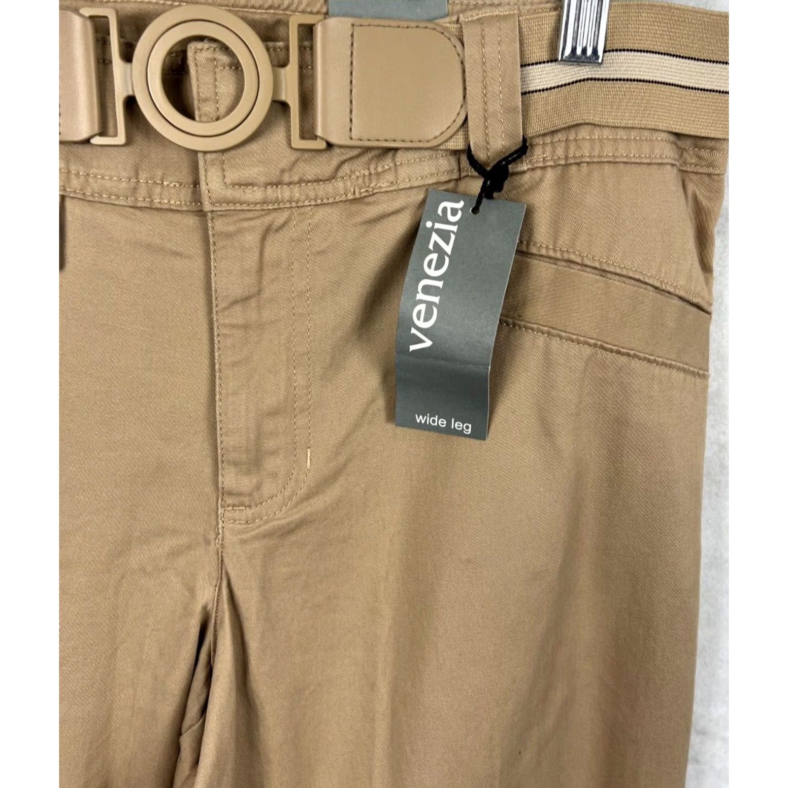 Vintage Lane Bryant Pants Women 14 Average Plus Wide Leg Flare Tan Belt Pocket 34x32 New Size 36" / US 14 / IT 50 - 3 Thumbnail