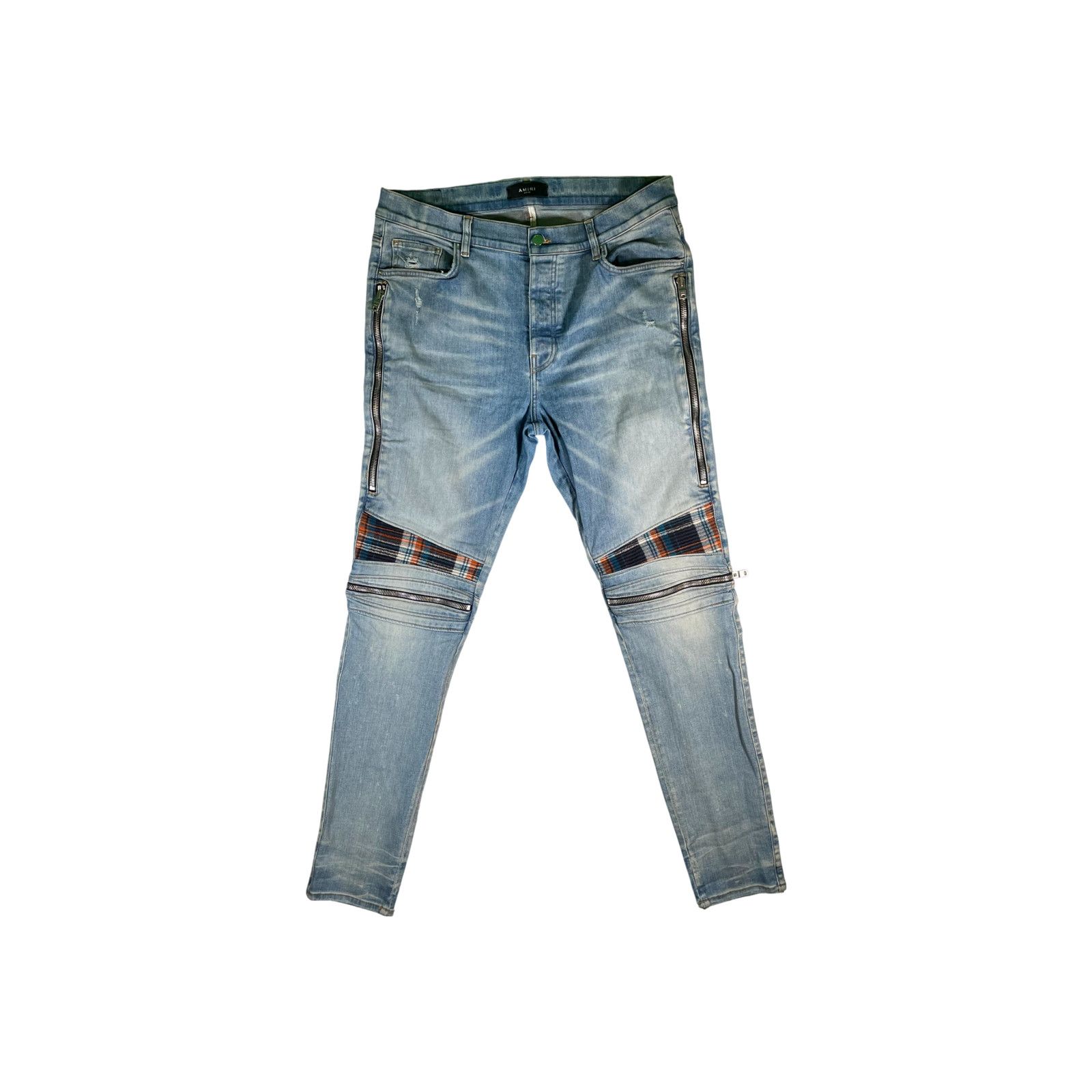 Amiri Amiri MX2 Plaid Patch Light Wash, Orange & Blue Jeans Size US 38 / EU 54 - 1 Thumbnail