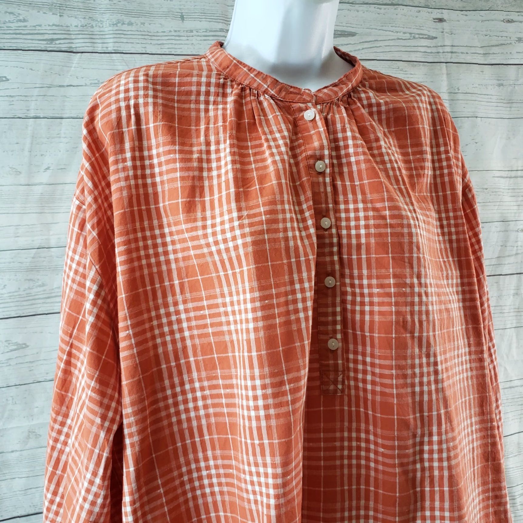 Vintage Universal Thread Womens Top Blouse Long Sleeve Orange Plaid Cotton Blend Size L Size L / US 10 / IT 46 - 2 Thumbnail