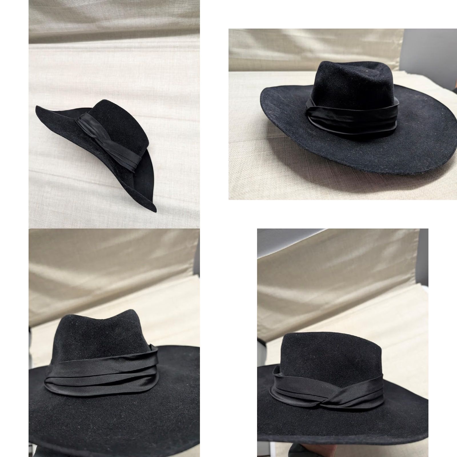 Ralph Lauren VINTAGE Ralph Lauren Hat Fedora Women L Black Felt Fur Wool Wide Brim 1980s Size ONE SIZE - 8 Thumbnail