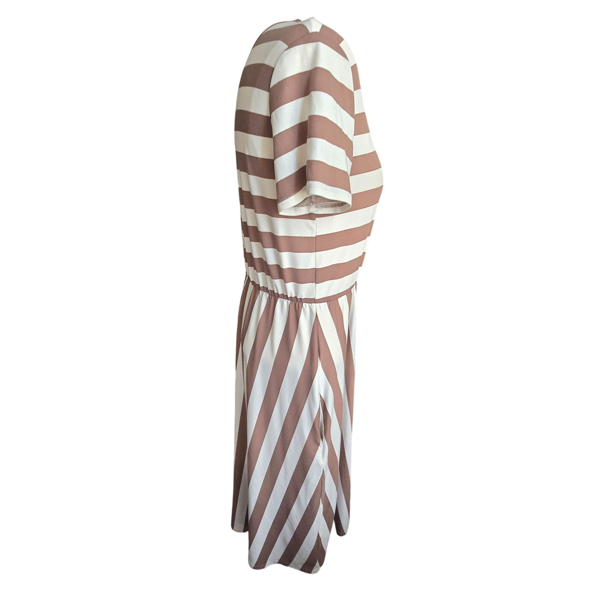 Other Striped Brown & White Dress Short Sleeve Casual By Levaca Si Size L / US 10 / IT 46 - 4 Thumbnail