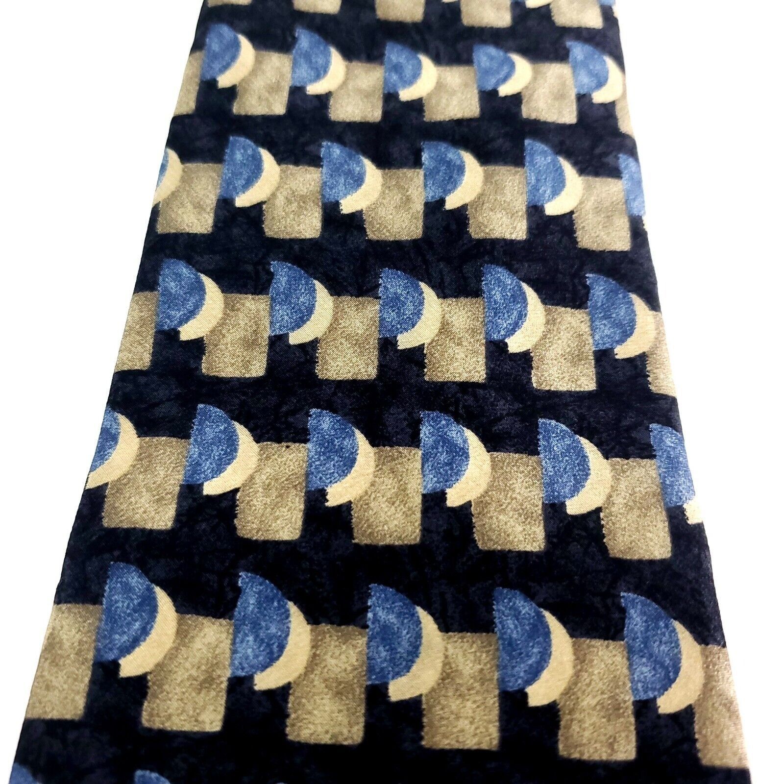 Henry Grethel Henry Grethel Silk Tie Print Blue Tan Wide Size ONE SIZE - 2 Thumbnail