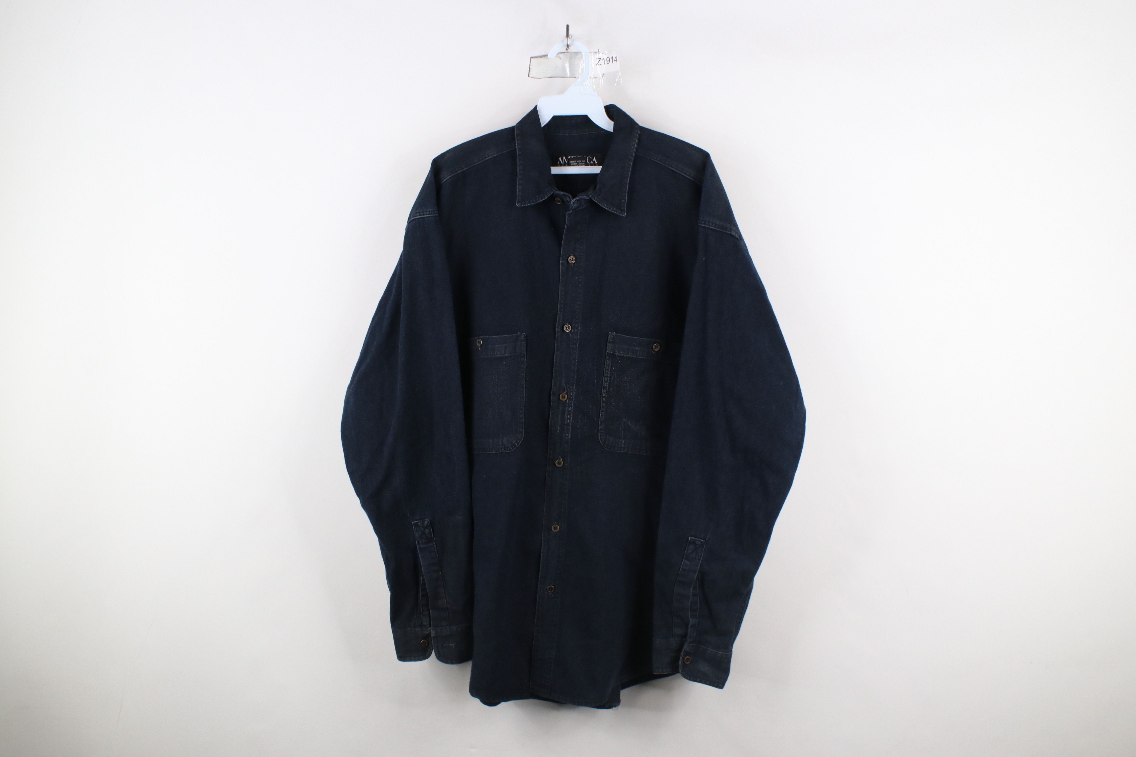Vintage Vintage 90s Perry Ellis Baggy Denim Jean Button Shirt Size US M / EU 48-50 / 2 - 1 Thumbnail