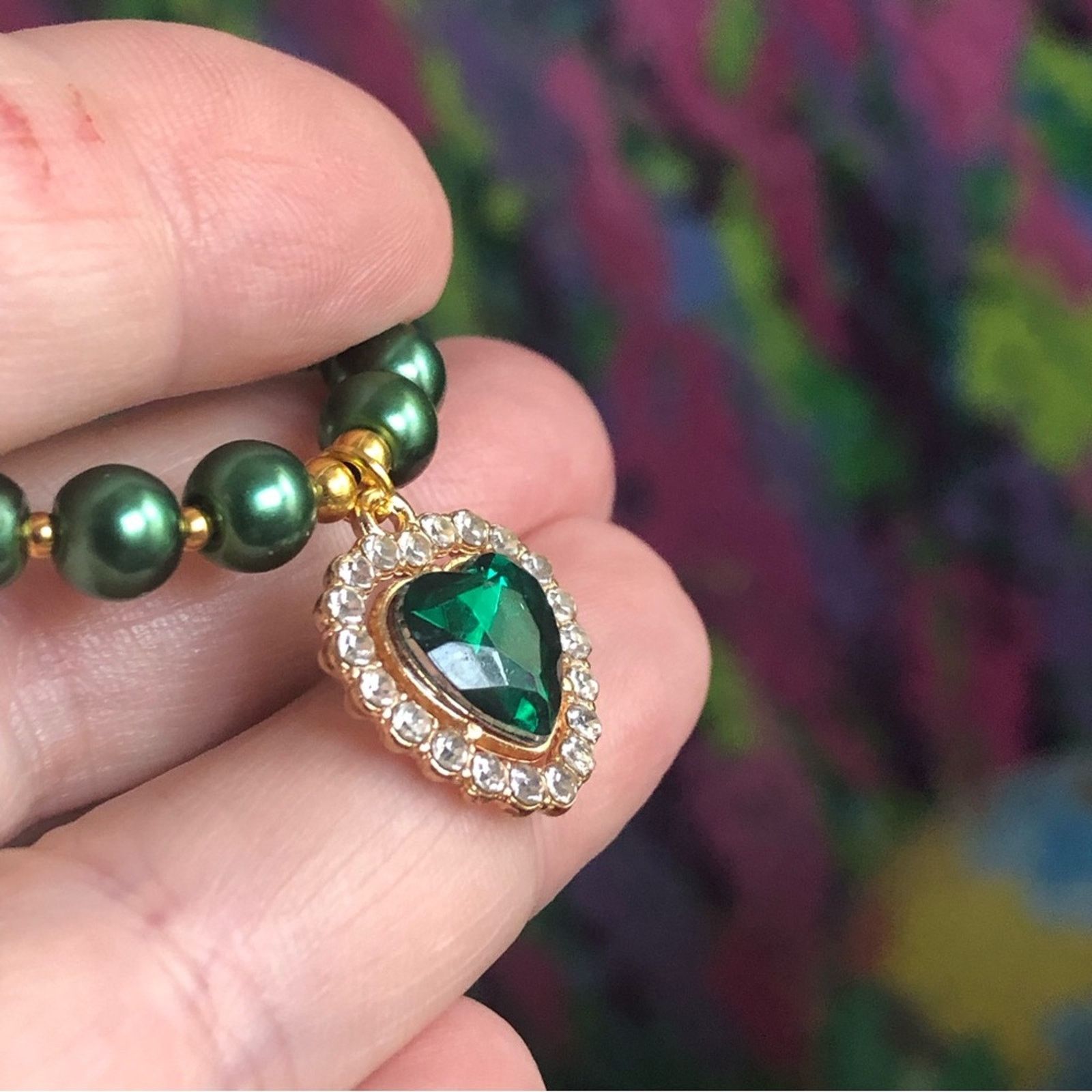 Handmade Handcrafted repurpose heart emerald stone Pearl necklace Size ONE SIZE - 10 Thumbnail