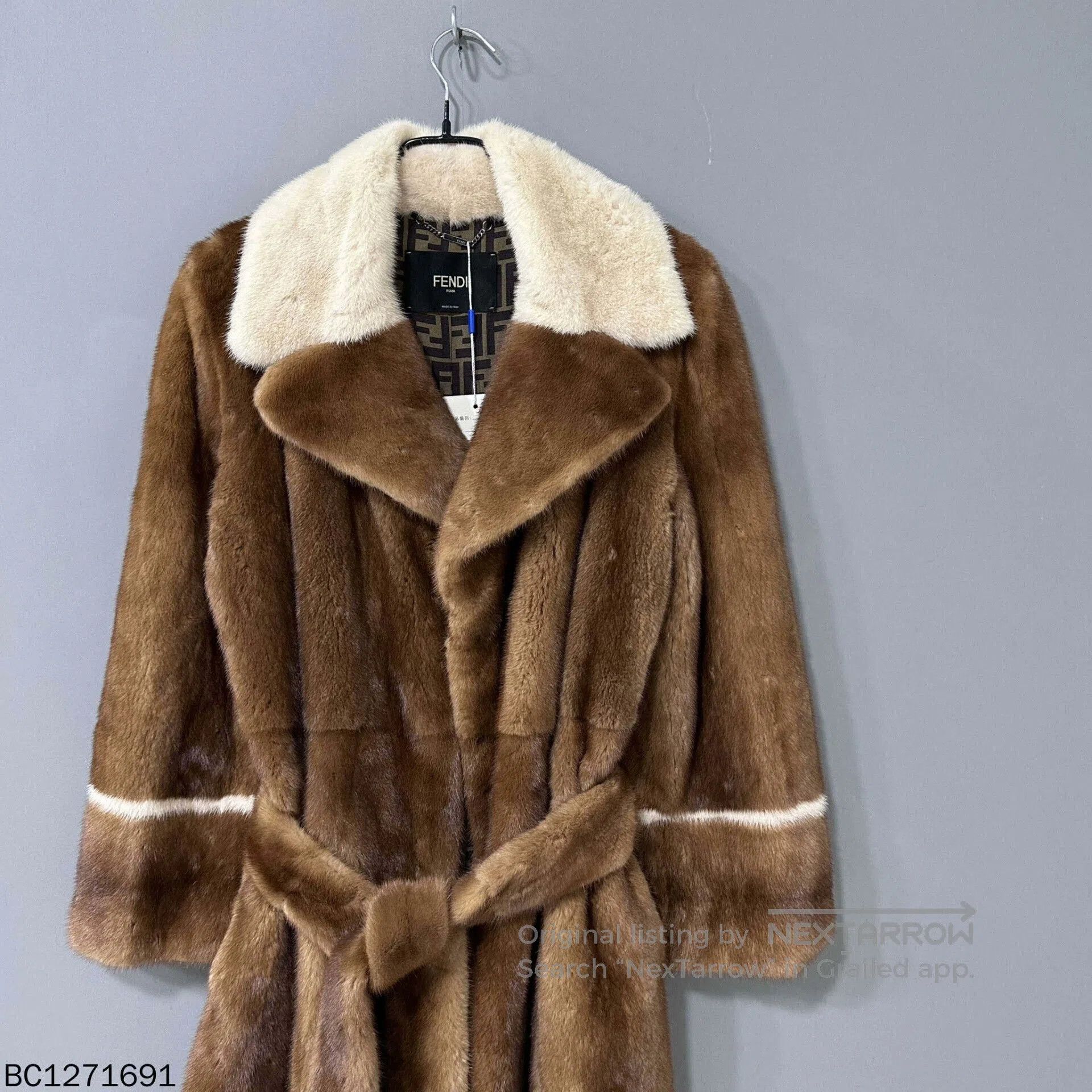 Fendi Long Gold Mink Fur Coat.