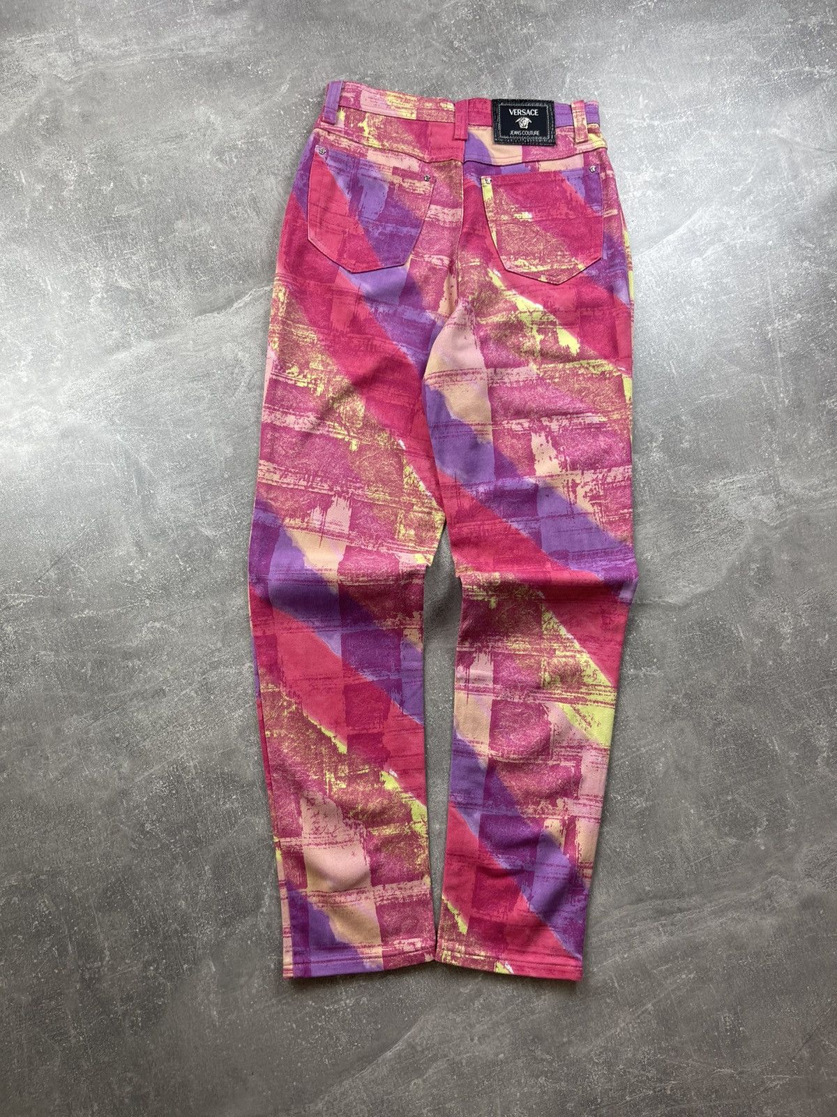 Versace Jeans Couture × Vintage Vintage Versace Jeans Couture 90s Abstract Print Denim Pants Size 29" - 2 Thumbnail