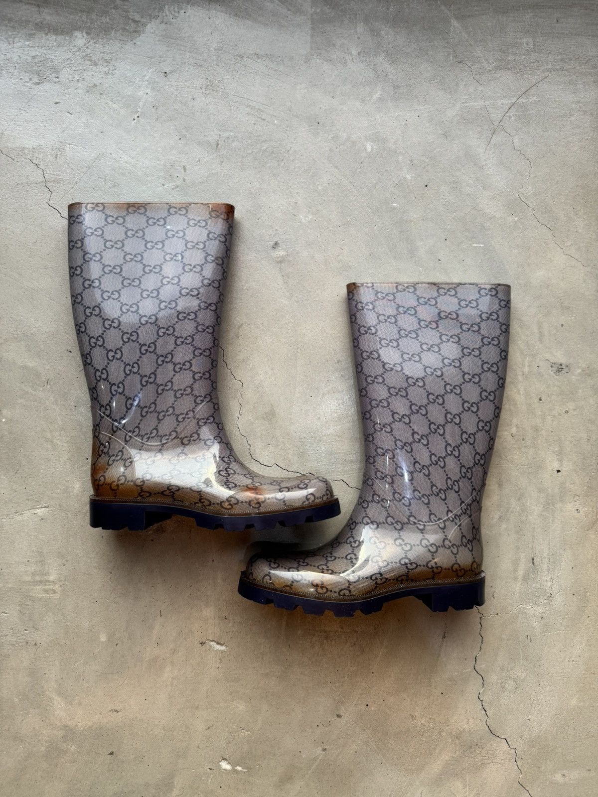 Gucci GUCCI Edimburg GG Rubber Rain Boots Blue 36 Size US 6 / IT 36 - 1 Thumbnail
