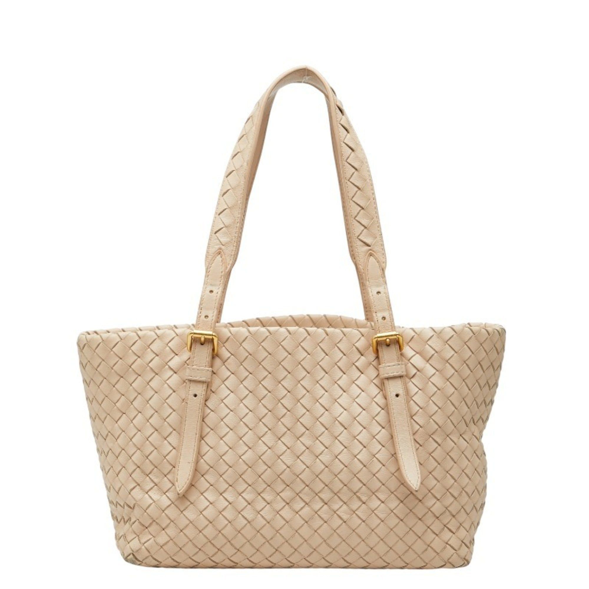 Bottega Veneta Intrecciato Tote Bag Pink Beige Leather Women's