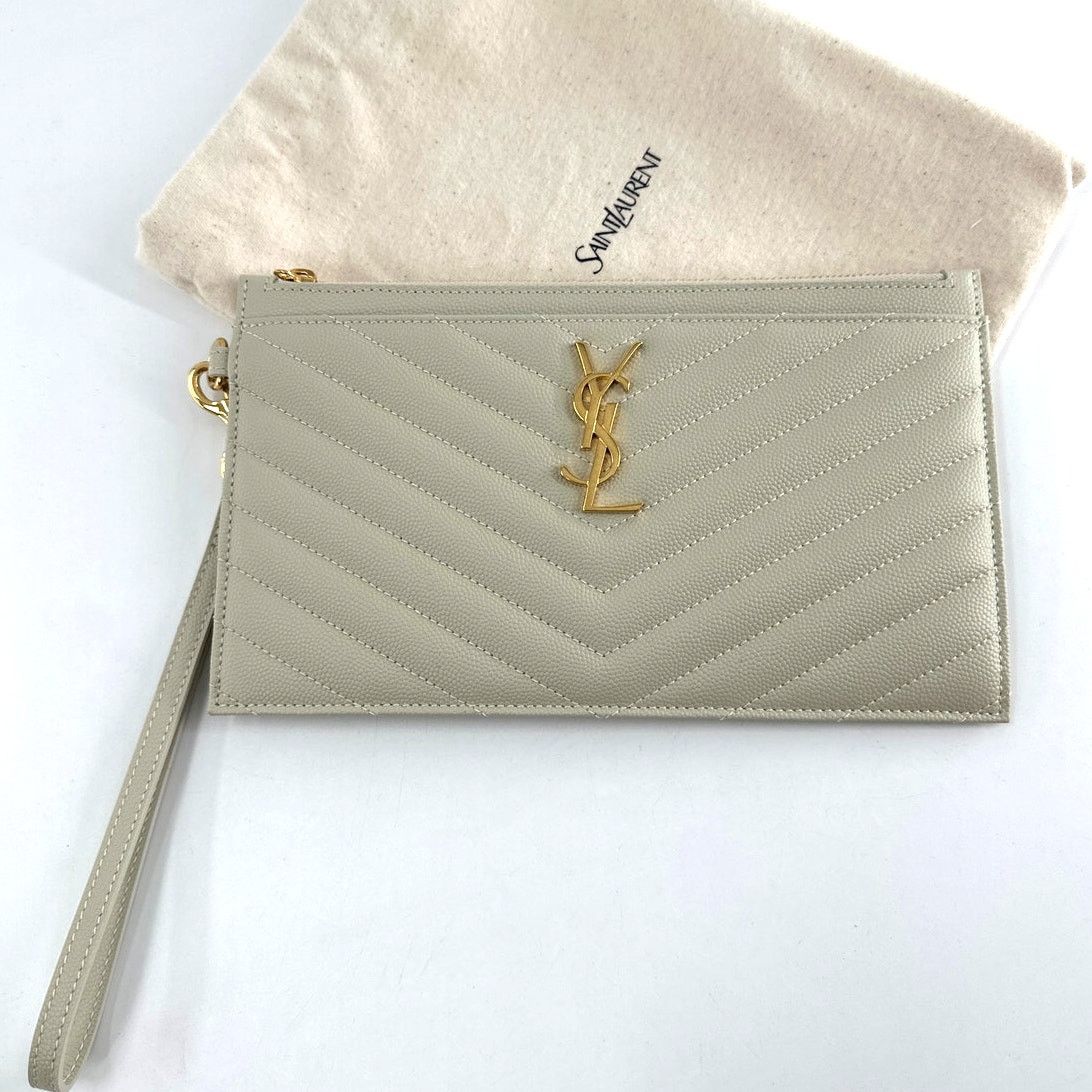 Saint Laurent Paris Saint Laurent Women's Cream Monogram Leather Wallet Clutch Size ONE SIZE - 4 Thumbnail