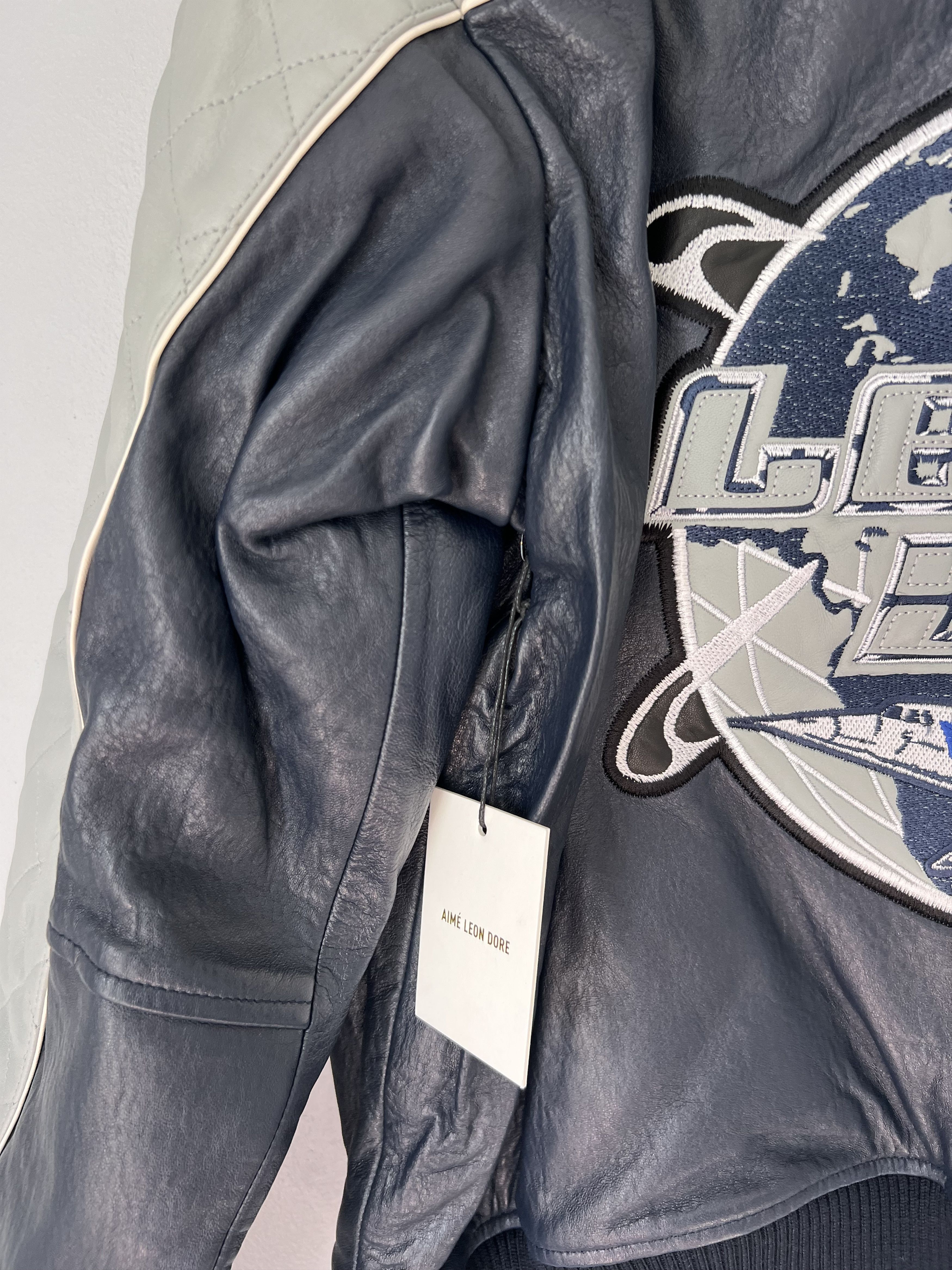 Aime Leon Dore Aime Leon Dore Concorde Leather Jacket in Navy Gray Size US XL / EU 56 / 4 - 9 Thumbnail