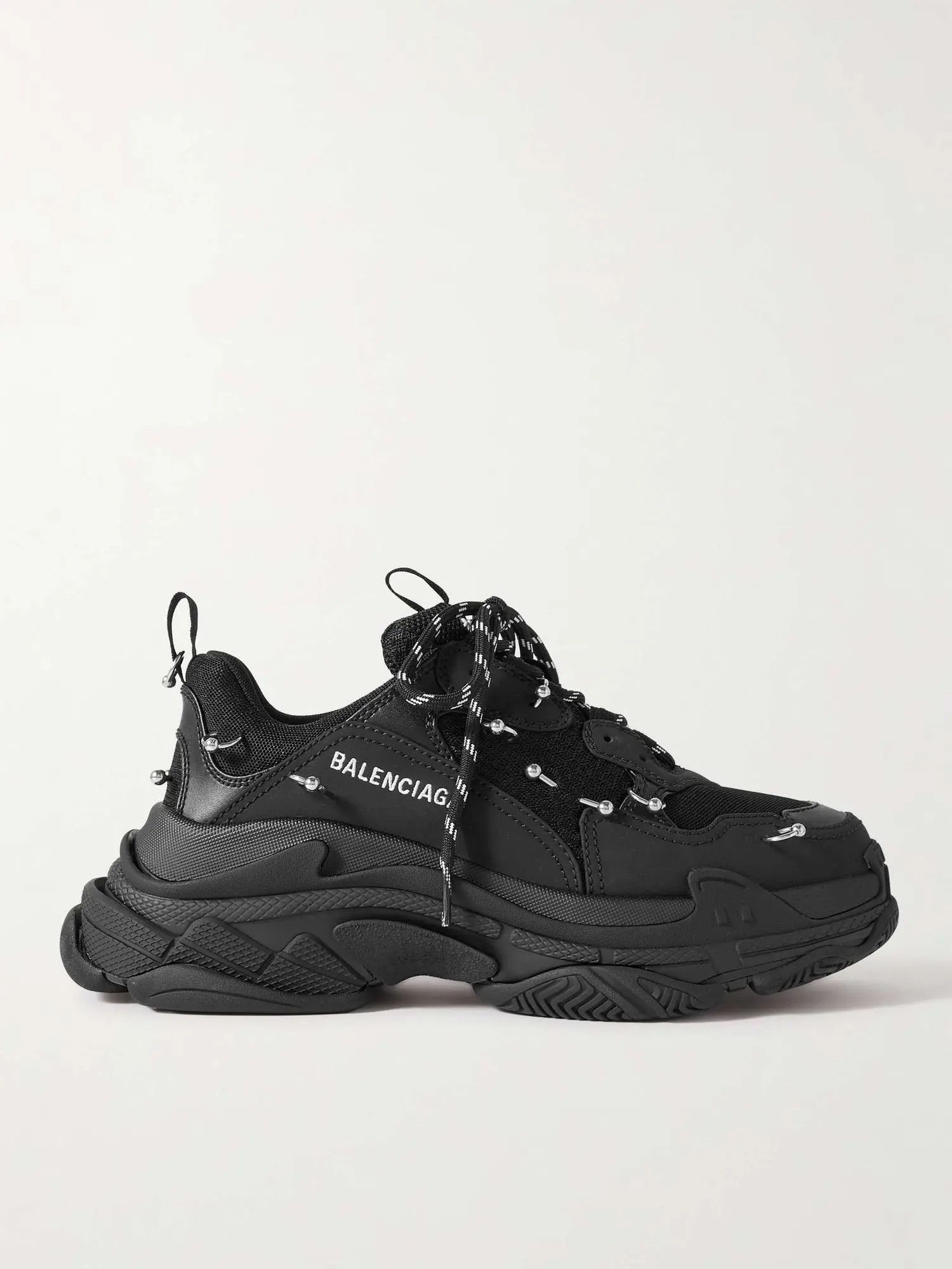 Balenciaga o1in1g0225 Triple S Sneakers With Piercing in Black Size US 13 / EU 46 - 1 Thumbnail