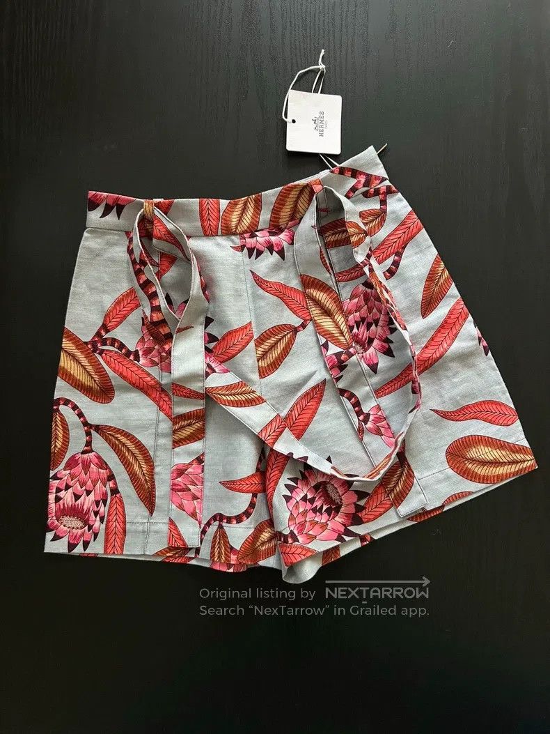 Hermes Hermes Linen Floral Patterned Shorts Size 42" / US 20 - 1 Thumbnail