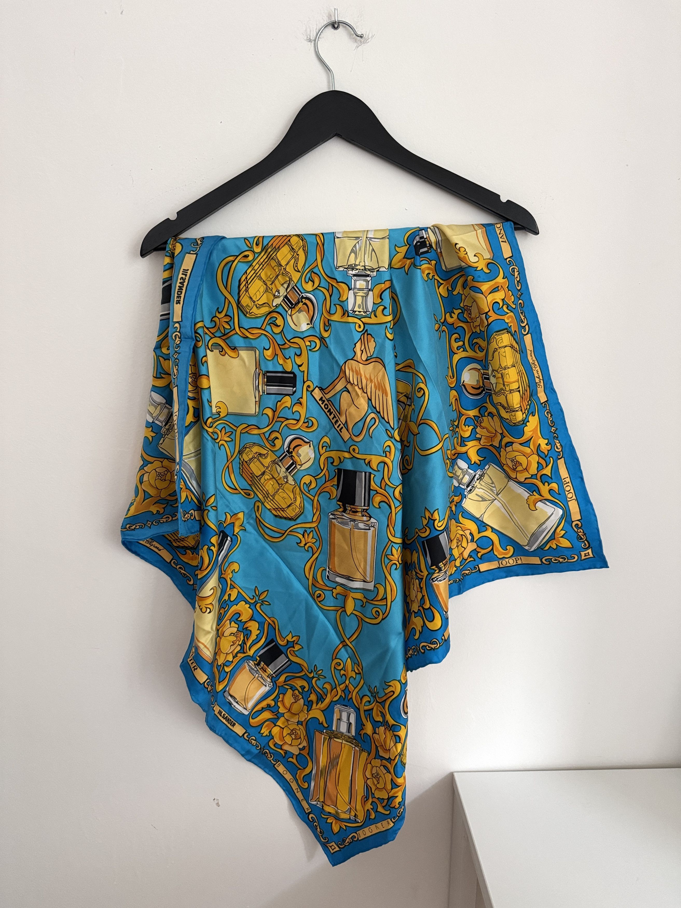 Vintage Vintage Silk Perfume Print Scarf 85 cm Blue Square Scarf Size ONE SIZE - 5 Thumbnail