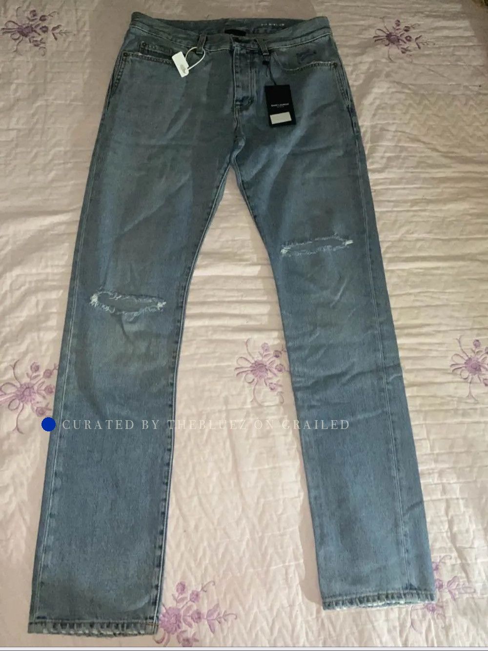 Saint Laurent Paris Embroidered Logo Straight Jeans Size US 32 / EU 48 - 1 Thumbnail