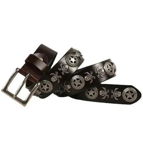 Japanese Brand Metal Rivet Skull Star Real Genuine Leather Belt Size ONE SIZE - 2 Thumbnail