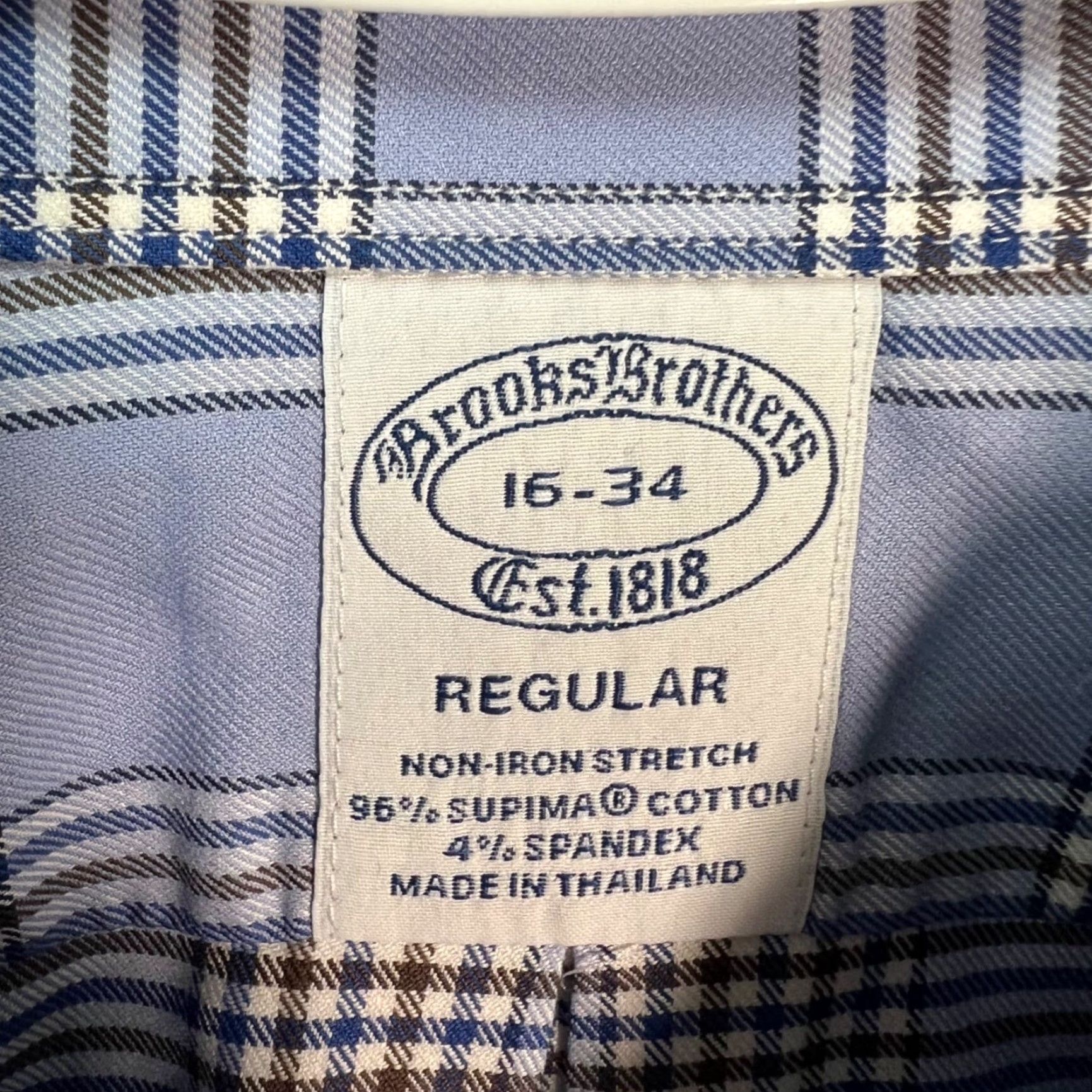 Brooks Brothers VINTAGE Brooks Brothers Non-Iron Stretch Supima Cotton Plaid Dress Shirt Regular 16-34 Blue Long Sleeve Mens Size 42R - 3 Thumbnail