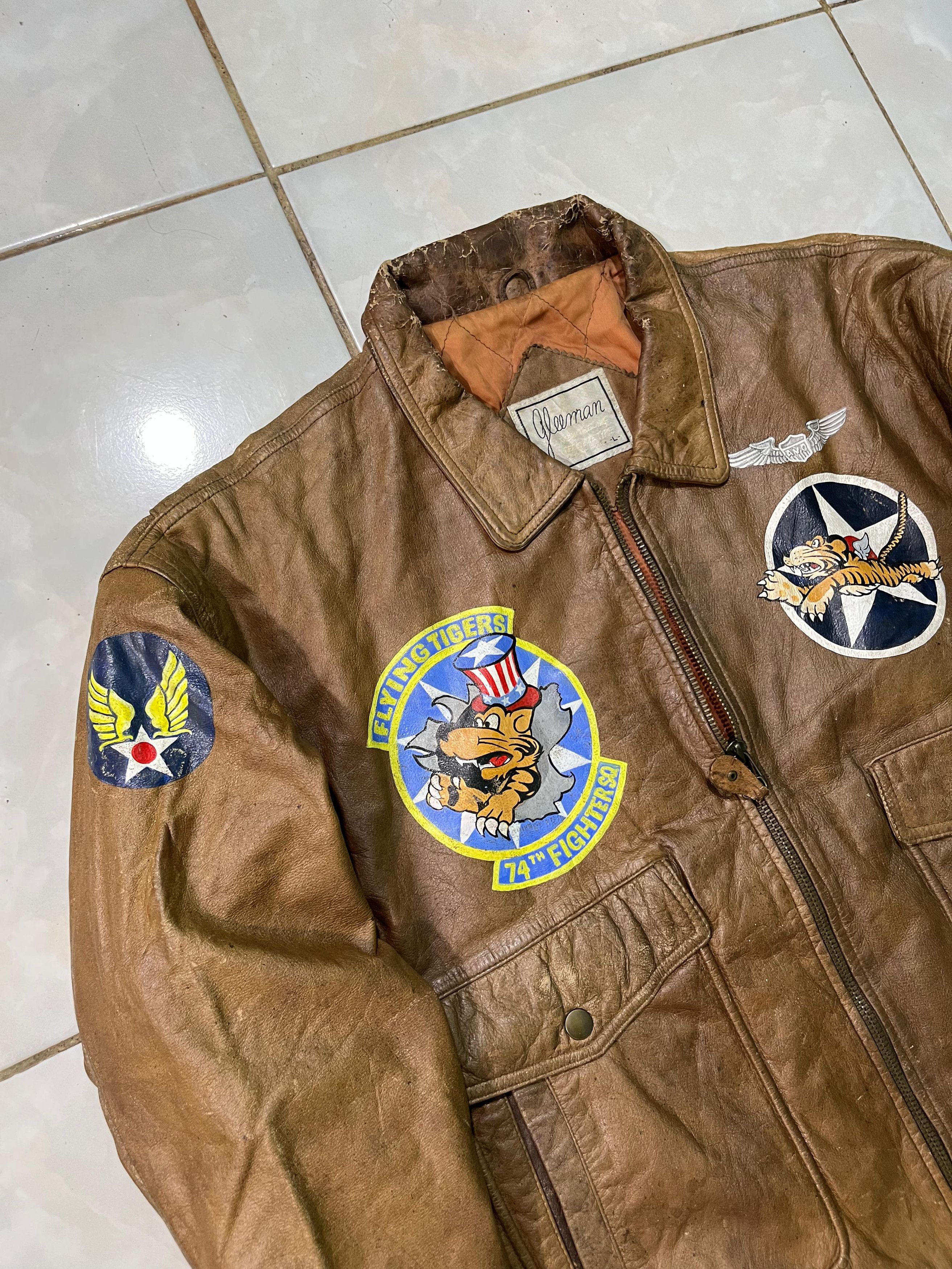 Vintage Vintage Gleeman Flying Tigers Leather Jacket Size US L / EU 52-54 / 3 - 4 Thumbnail