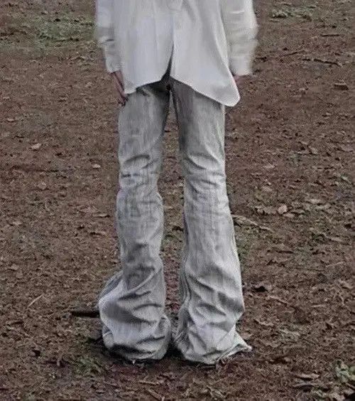 image of Distressed Denim x Jean Y2K Streetwear Dirty Gradient Baggy White Jean, Men's (Size 35)