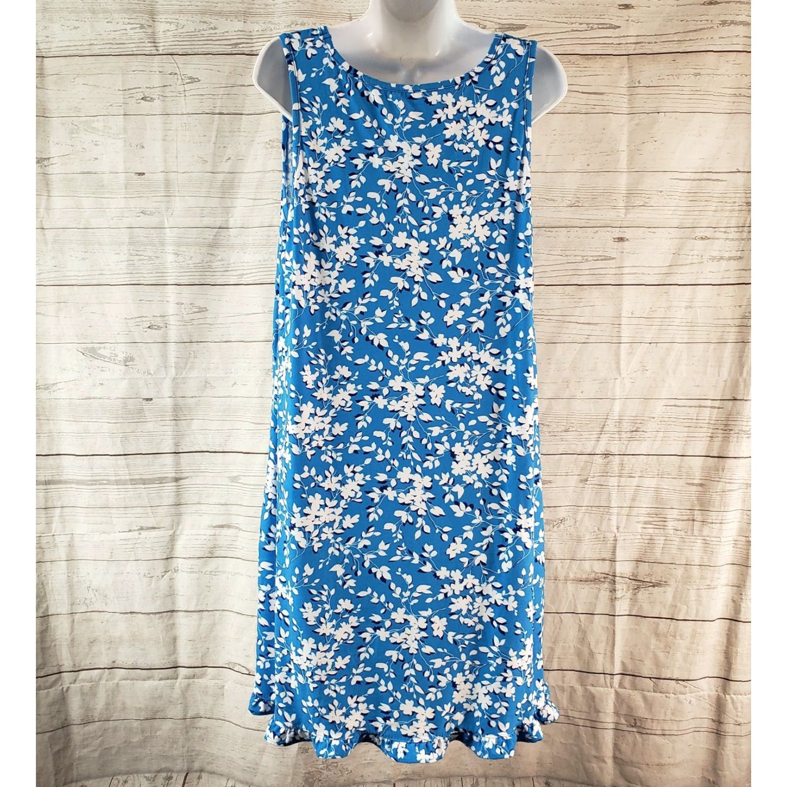 Vintage Draper James Dress Women's Sleeveless Ruffle Nightie Blue Shadow Floral L/XL Casual Lightweight Scoop Neck Pullover Size ONE SIZE - 4 Thumbnail