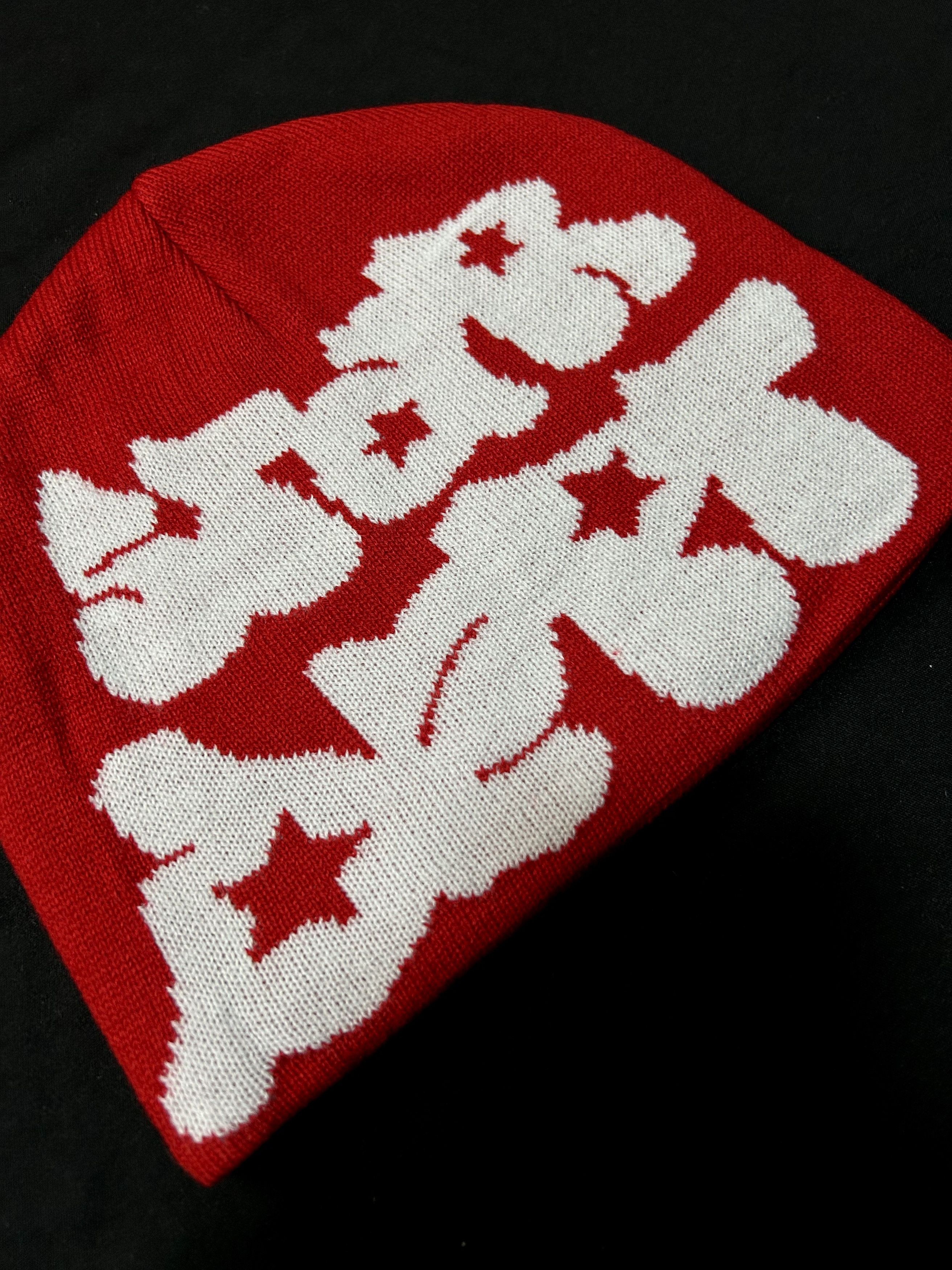 Japanese Brand Deadstock Star Dept Logo No Cuff Knit Red Beanie Hats OS Size ONE SIZE - 3 Thumbnail