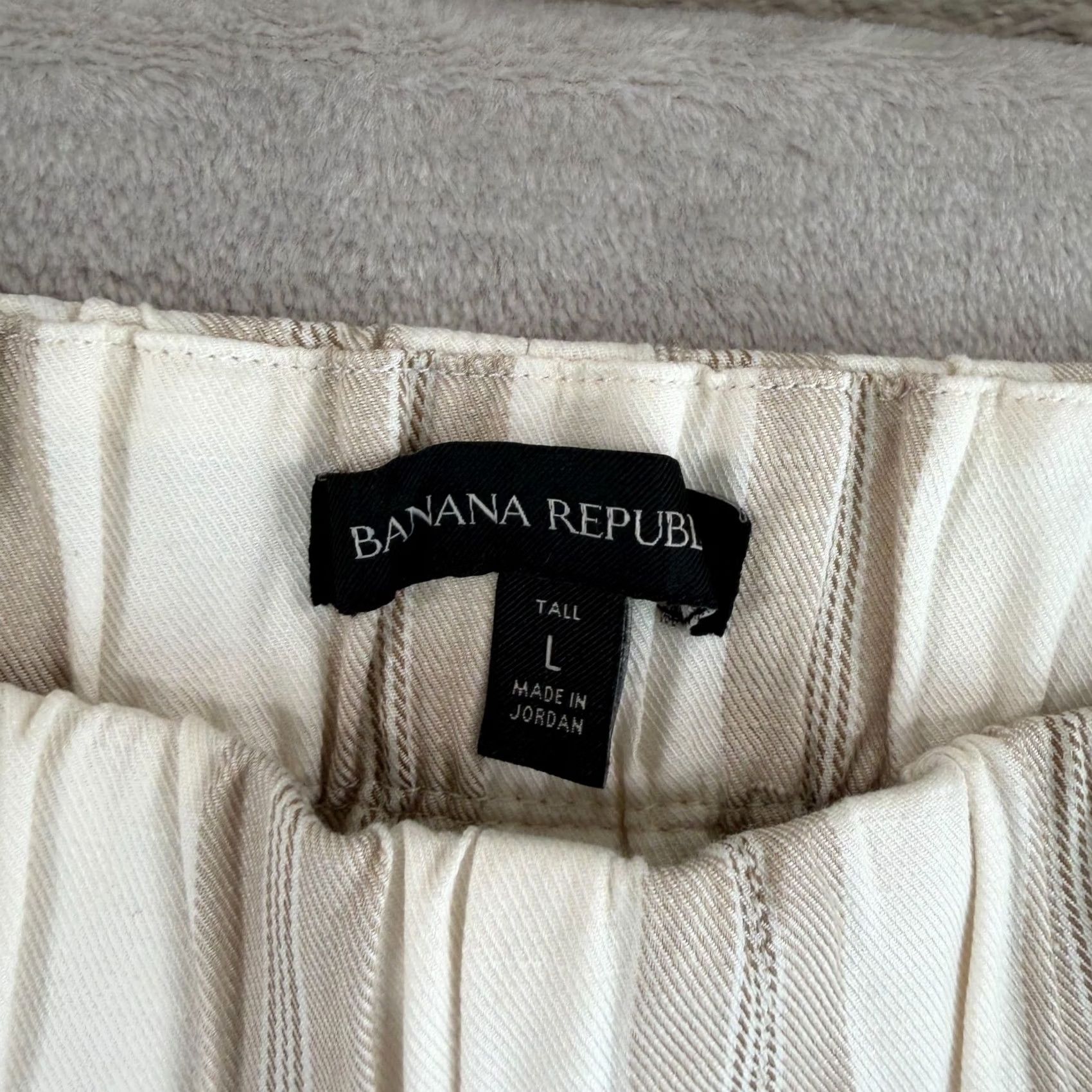 Banana Republic Banana Republic Wide Leg Linen Blend Trouser Pants Beige Stripes Women Large Tall Size 36" / US 14 / IT 50 - 2 Thumbnail