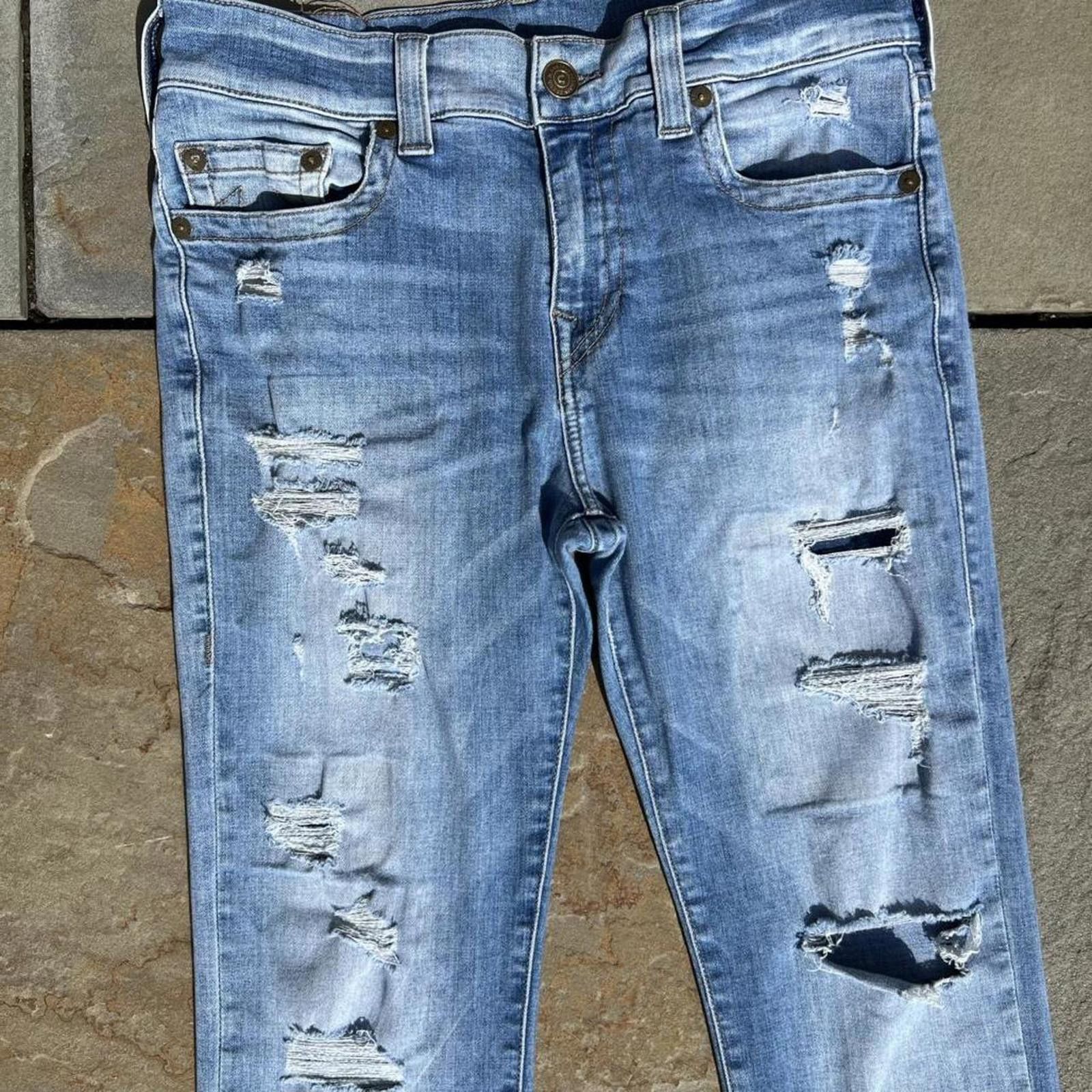 True Religion True Religion Distressed Light Wash Relaxed Skinny Jeans 32 Size US 32 / EU 48 - 2 Thumbnail