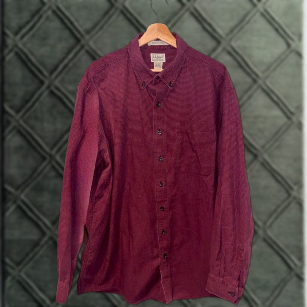 Vintage L.L. Bean Wicked Good Flannel Shirt Mens XL Tall Burgundy Red Houndstooth Button-Down Pocket Classic Outdoor Size US XL / EU 56 / 4 - 1 Thumbnail