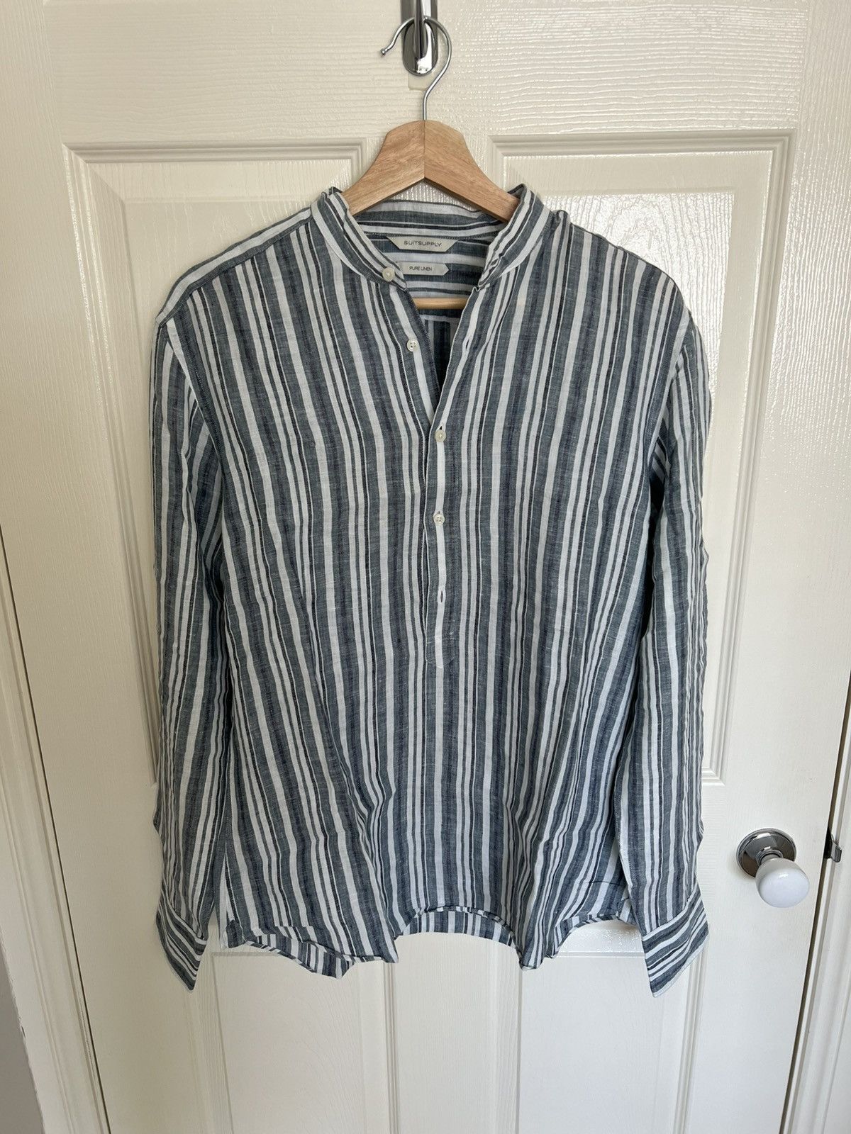 Suitsupply Linen granddad collar shirt Size US M / EU 48-50 / 2 - 1 Thumbnail