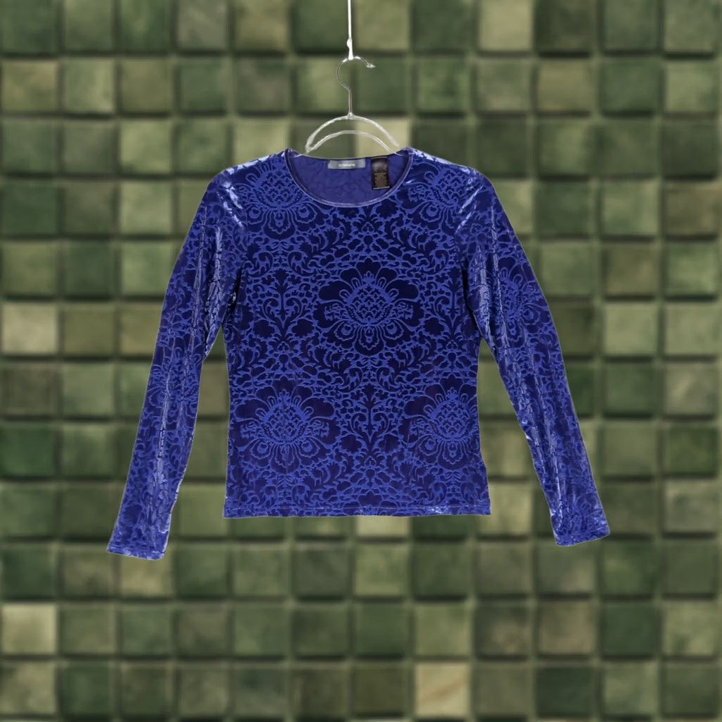 Liz Claiborne VINTAGE Liz Claiborne Blouse Shirt Purple FairyGrunge Velvet Burnout Long Sleeve S Women's Bohemian Whimsigoth 90s Holiday Rock Size S / US 4 / IT 40 - 1 Thumbnail