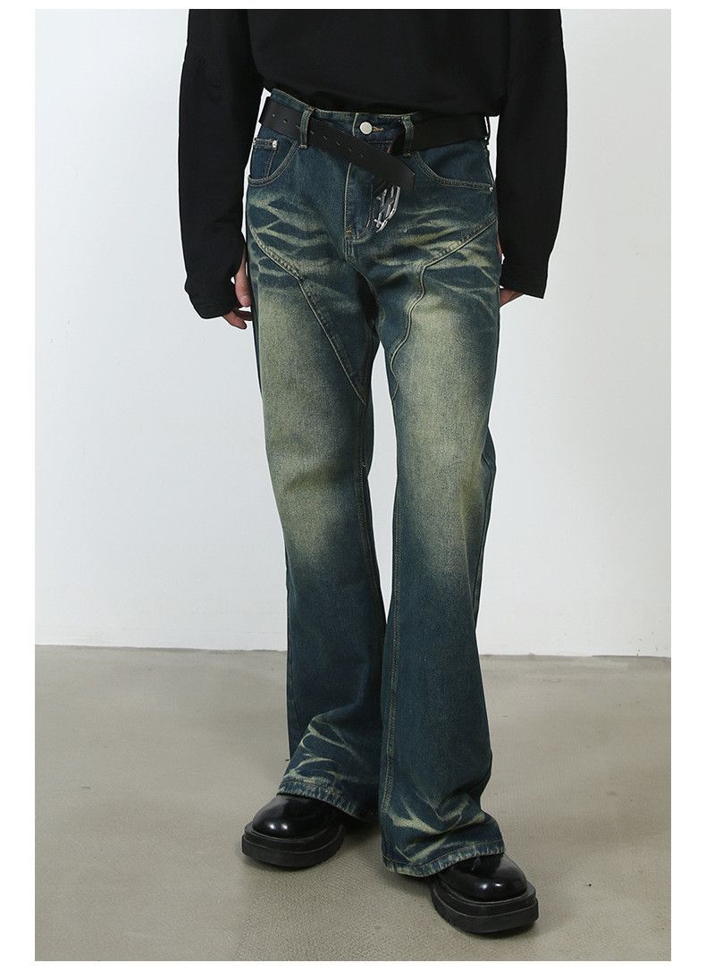 Japanese Brand × Jean Retro patchwork straight distressed flared jeans Size US 32 / EU 48 - 3 Thumbnail
