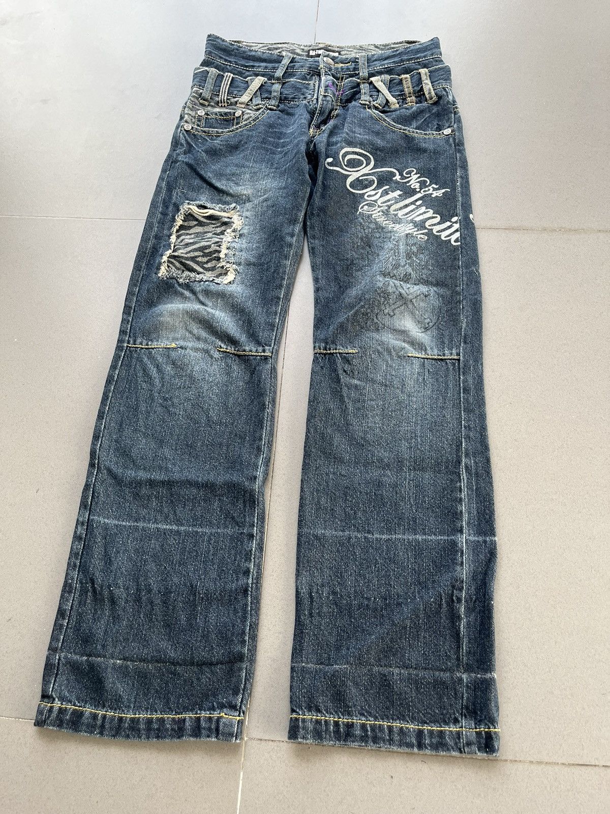14th Addiction Japanese~Bat-tsu Studio Double Waist Poem Punk Denim Pants Size US 28 / EU 44 - 8 Thumbnail