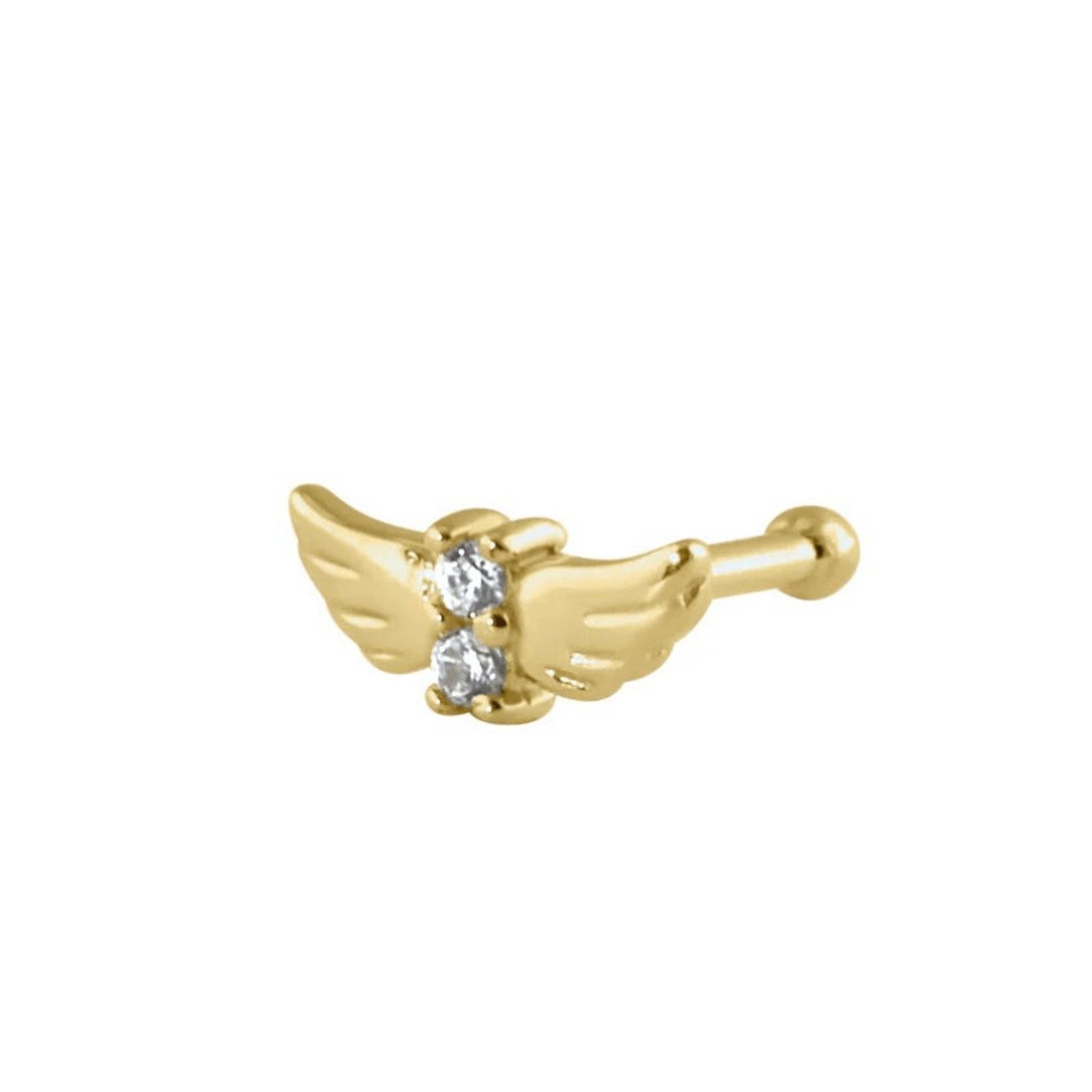 NBDN Nobrandedon Solid 14K Gold CZ Wings Nose Stud New Size ONE SIZE - 1 Thumbnail