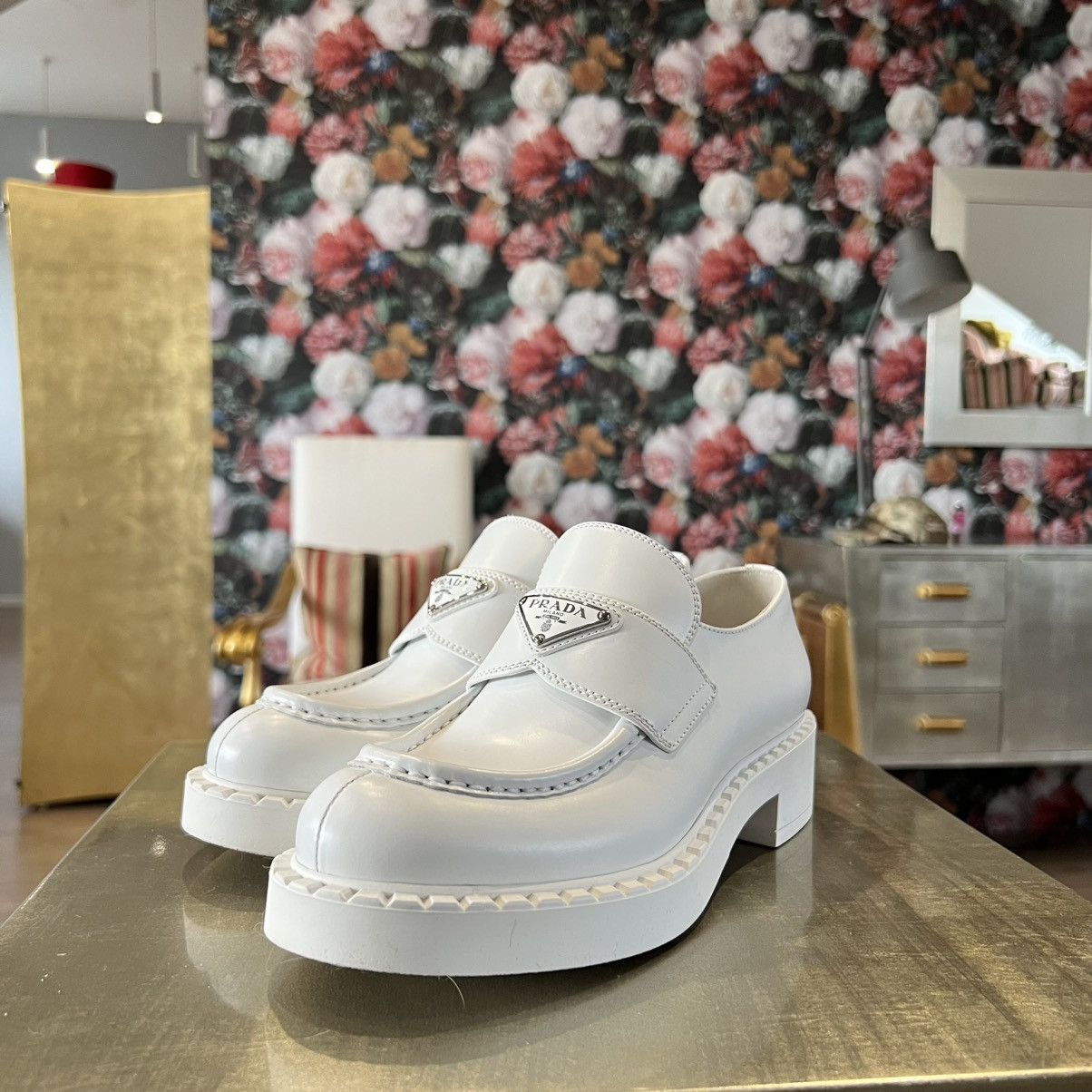 Prada Spazzolato Logo Platform Leather Loafers
