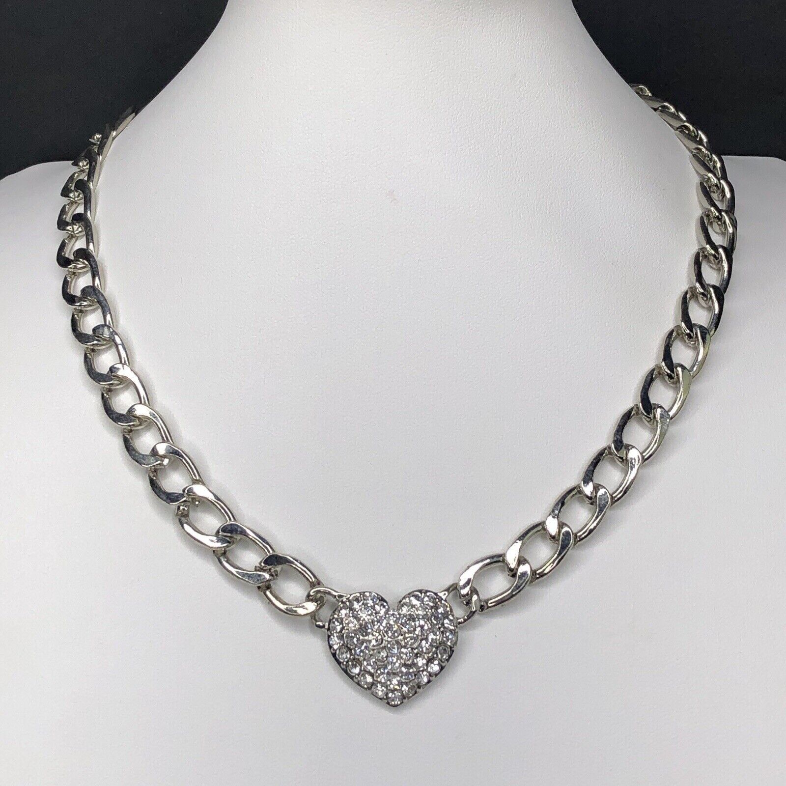 Other Heart Cuban Link Chain Clear Rhinestones Pendant necklace18" Size ONE SIZE - 8 Thumbnail