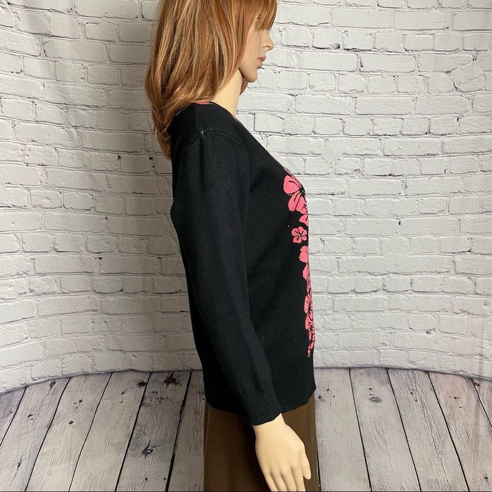 Other New Wool Silk Blend Black With Front Pink Floral Pattern Ca Size M / US 6-8 / IT 42-44 - 3 Thumbnail
