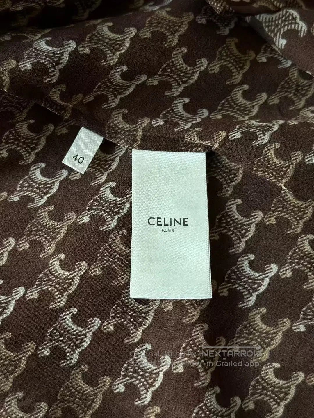 Celine Celine Brown Triomphe Print Silk Shirt. Size S / US 4 / IT 40 - 4 Thumbnail