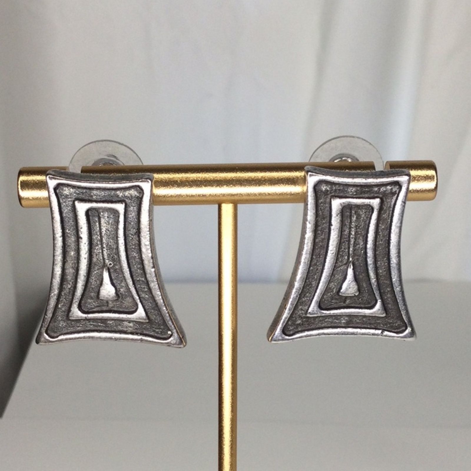 Other Silver & Black Geometric Trapezoid Push Back 1980's Earrings Size ONE SIZE - 6 Thumbnail