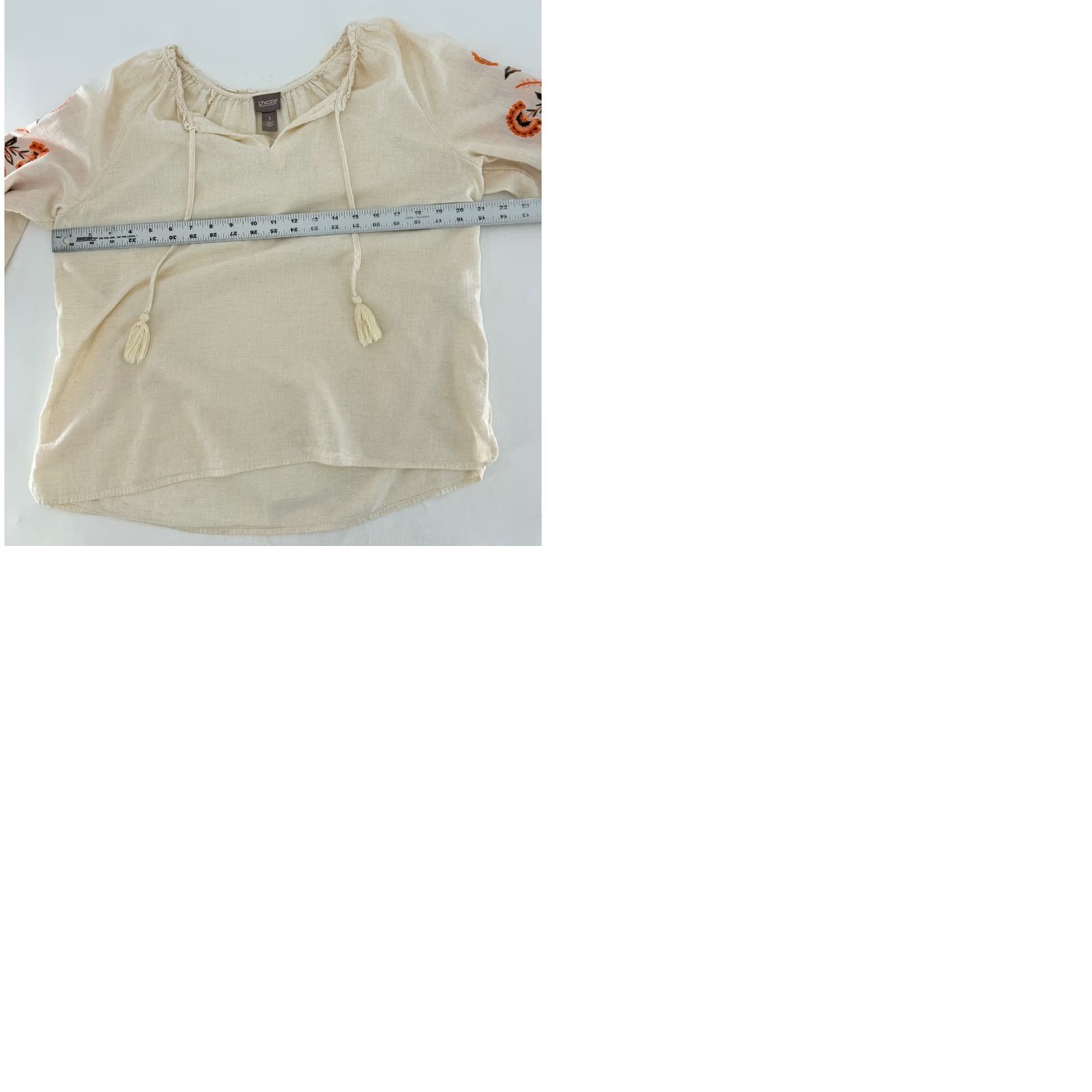 Vintage Chicos Beig*e?* Embroidered Floral Tassels V-Neck Boho Tunic Top Size 1 Women Shirt Size XS / US 0-2 / IT 36-38 - 9 Thumbnail