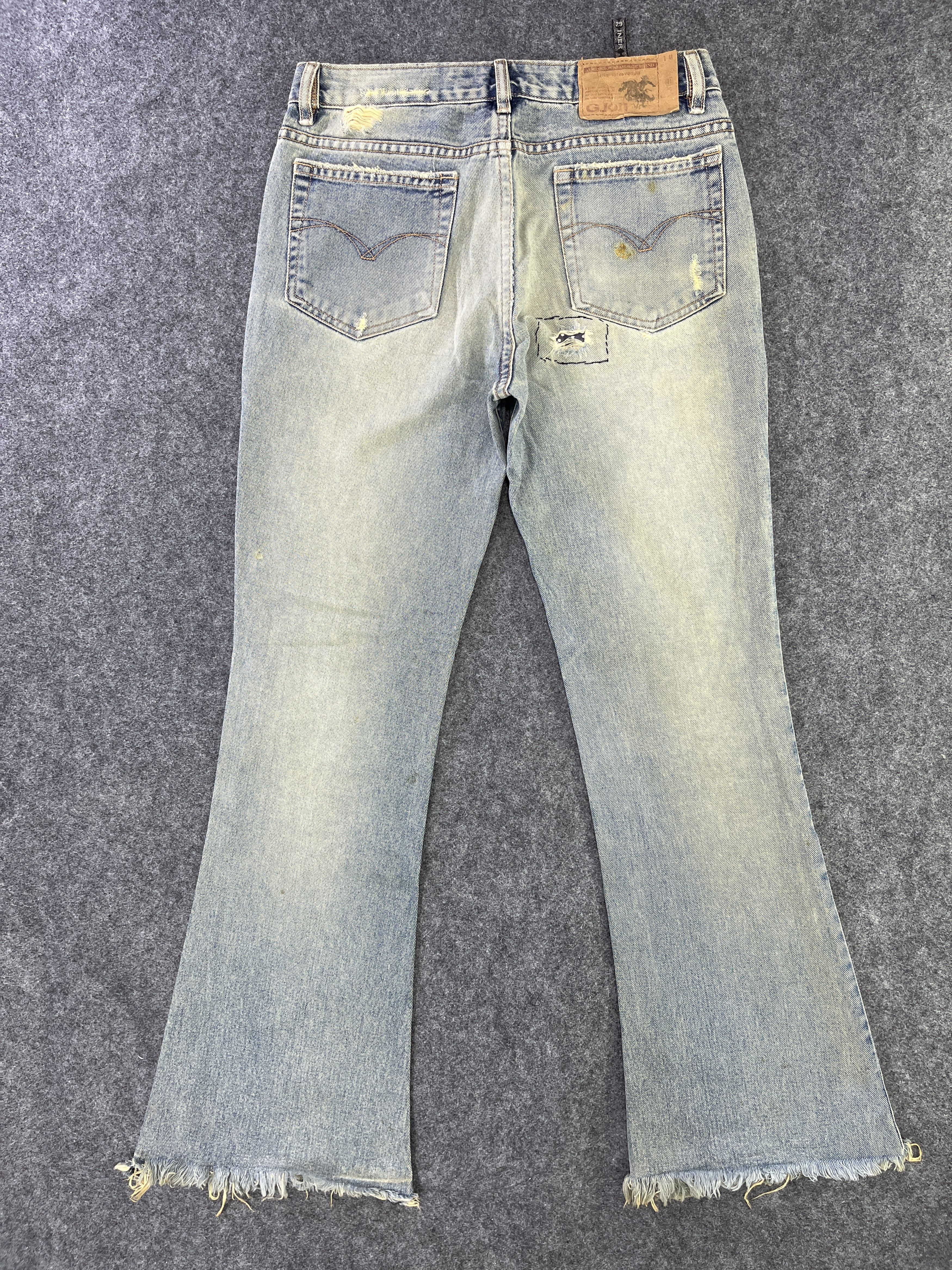 Japanese Brand G Jon Distressed Jeans Flare Denim - J945 Size 29" - 2 Thumbnail