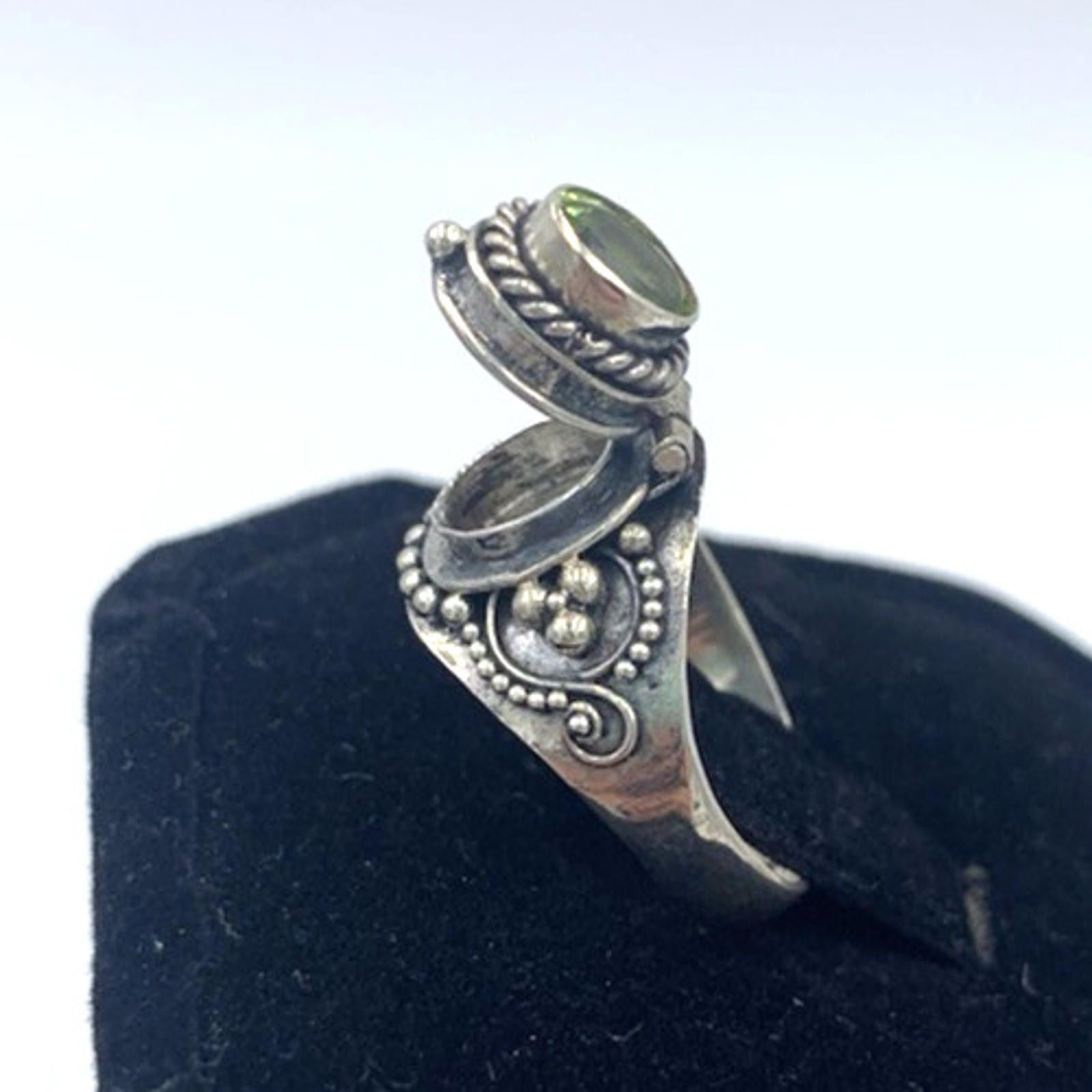 Other Art Deco Style Peridot Poison Pill Box Sterling Silver Ring Size ONE SIZE - 8 Thumbnail