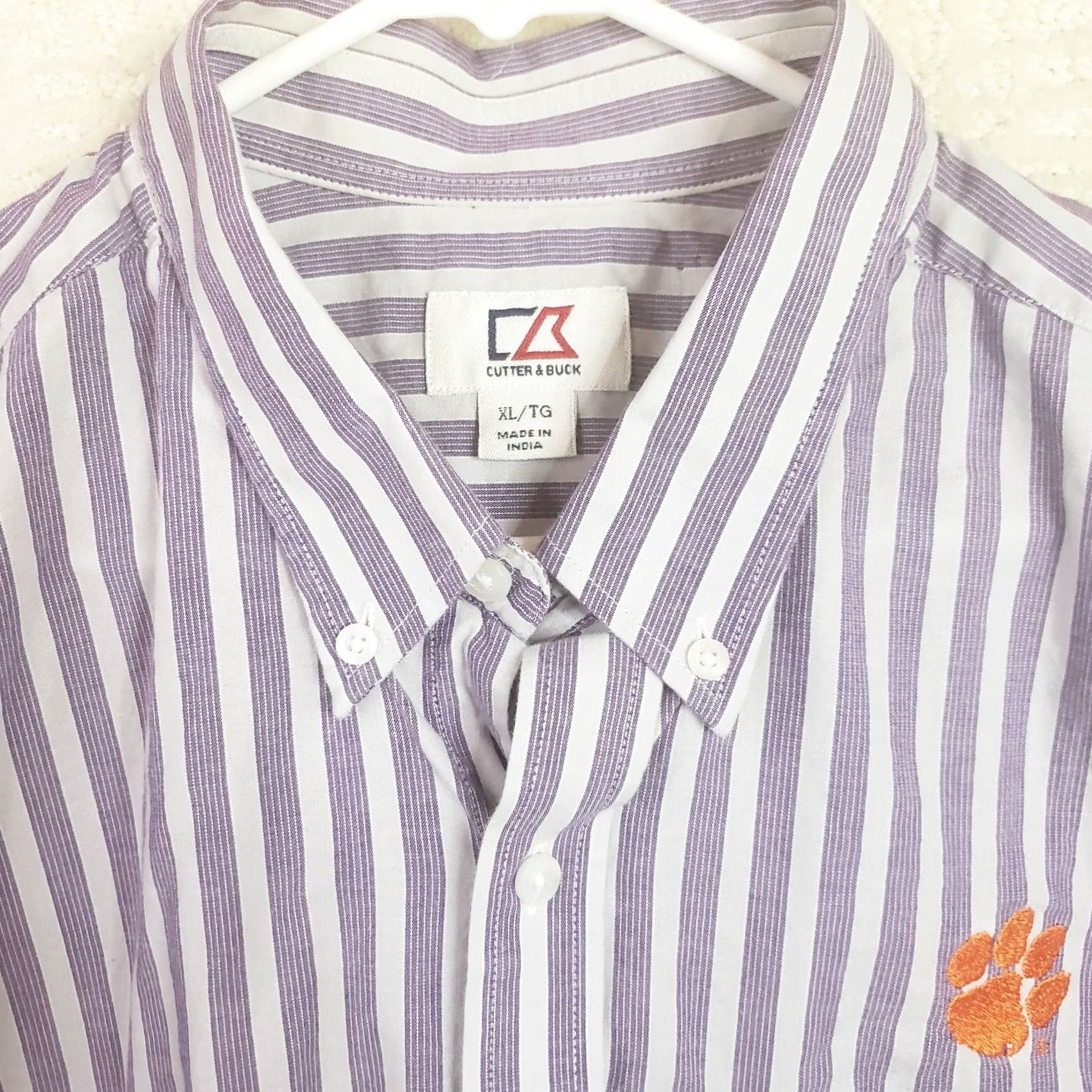 Cutter & Buck Cutter & Buck Clemson Tigers Mens XL Purple Striped Button-Up Shirt Size US L / EU 52-54 / 3 - 4 Thumbnail