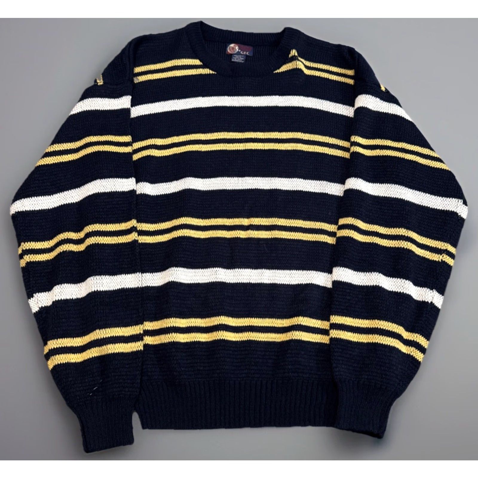 Vintage VINTAGE VTG 80s Black Yellow White Stripe Acrylic Knit Sweater by GFC L Men Pullover Knit Striped 80s Theme Yellow Size US L / EU 52-54 / 3 - 2 Thumbnail